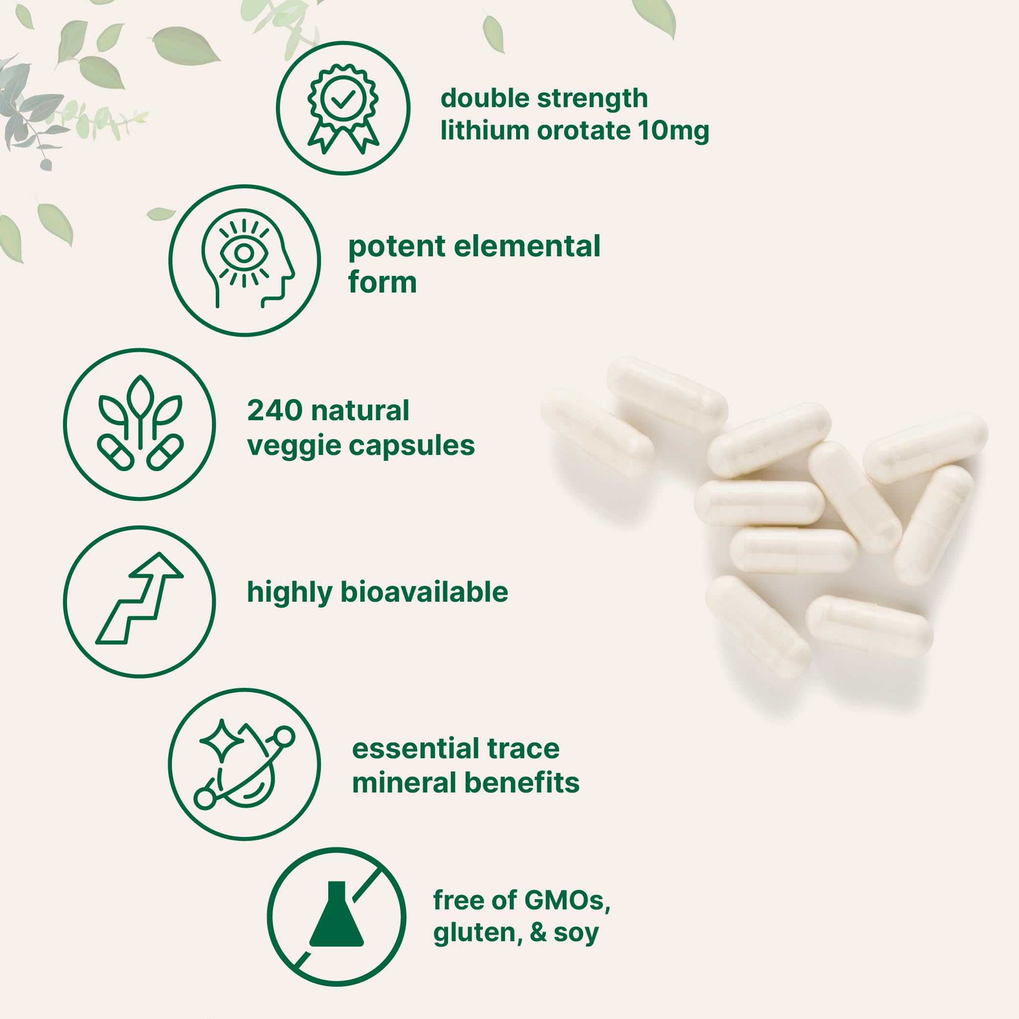 Capsules végétales Lithium Orotate Micro Ingredients faciles à avaler