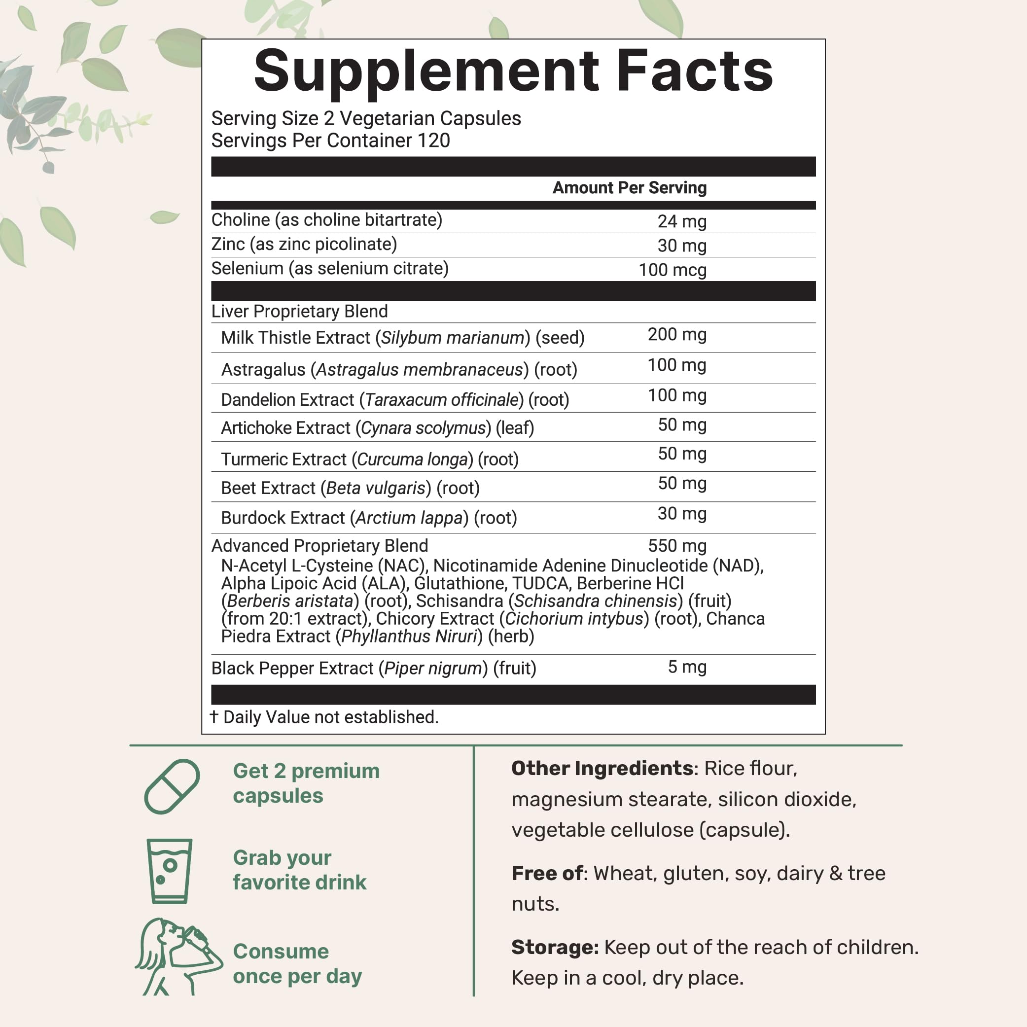 Micro Ingredients Liver Advanced+ – etiquette du produit avec recommandations et bénéfices potentiels.