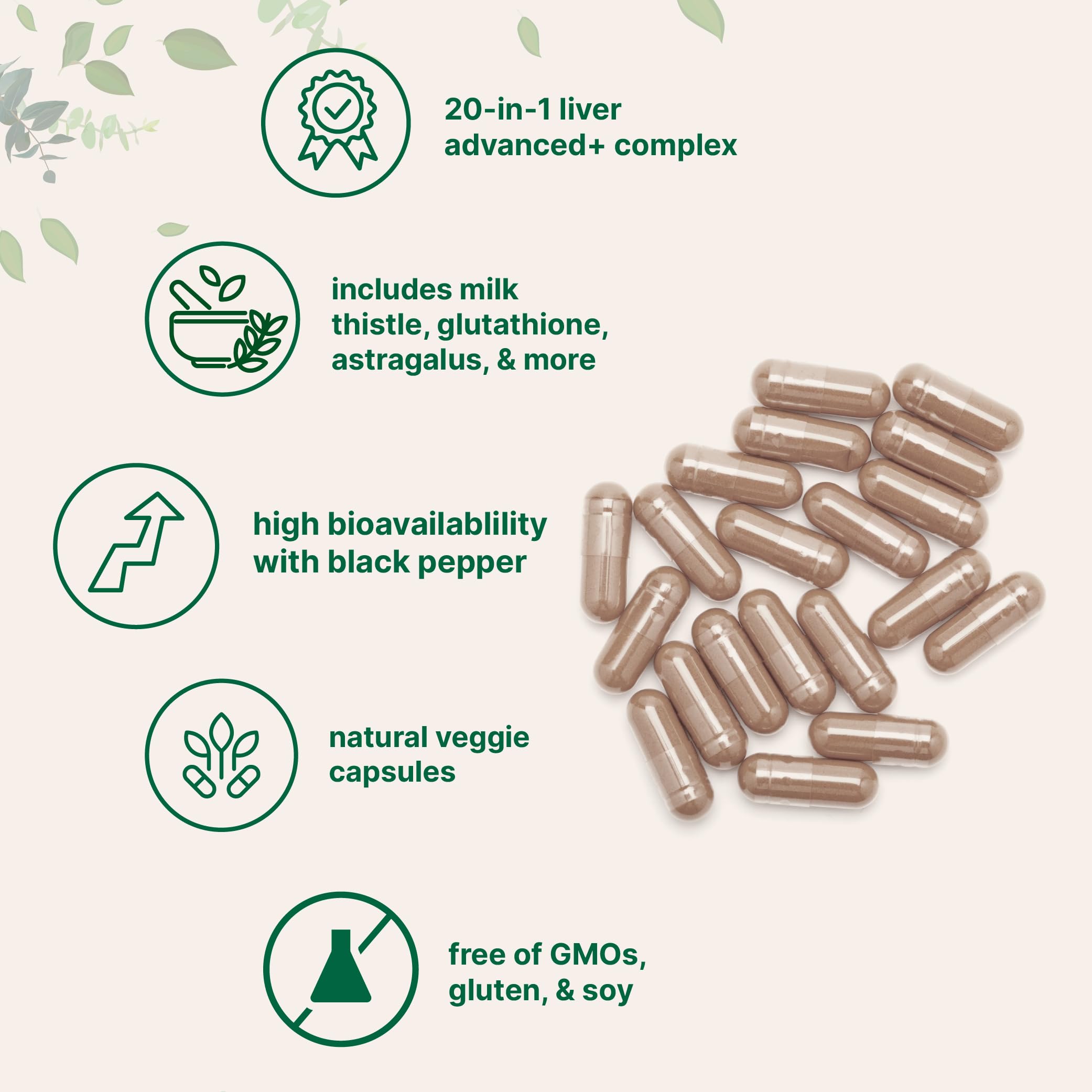 Micro Ingredients Liver Advanced+ – tableau-ingrédients montrant les composants clés.