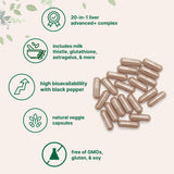 Micro Ingredients Liver Advanced+ – tableau-ingrédients montrant les composants clés.