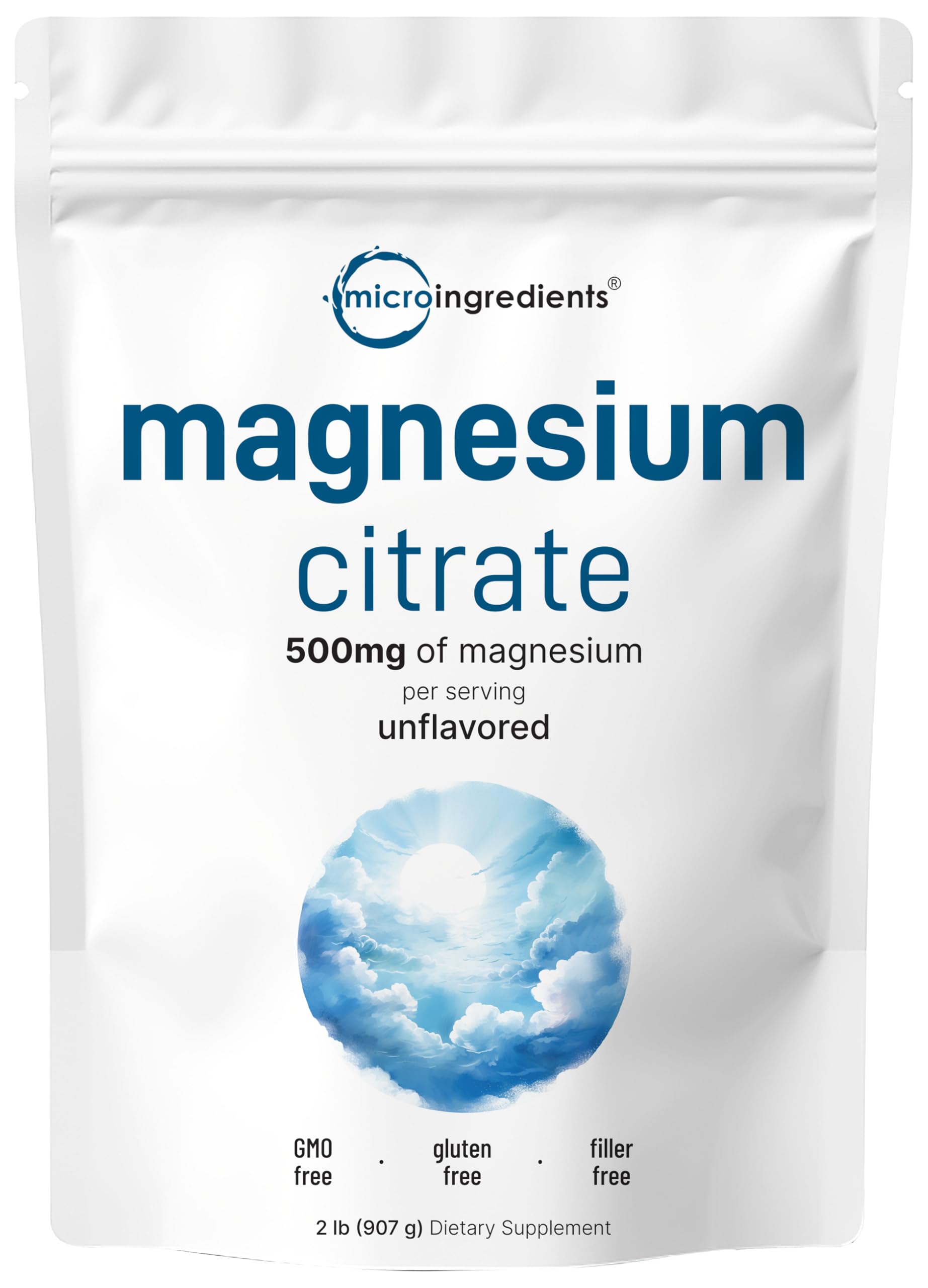 Micro Ingredients Magnésium Citrate en poudre dans une bouteille, pratique au quotidien.