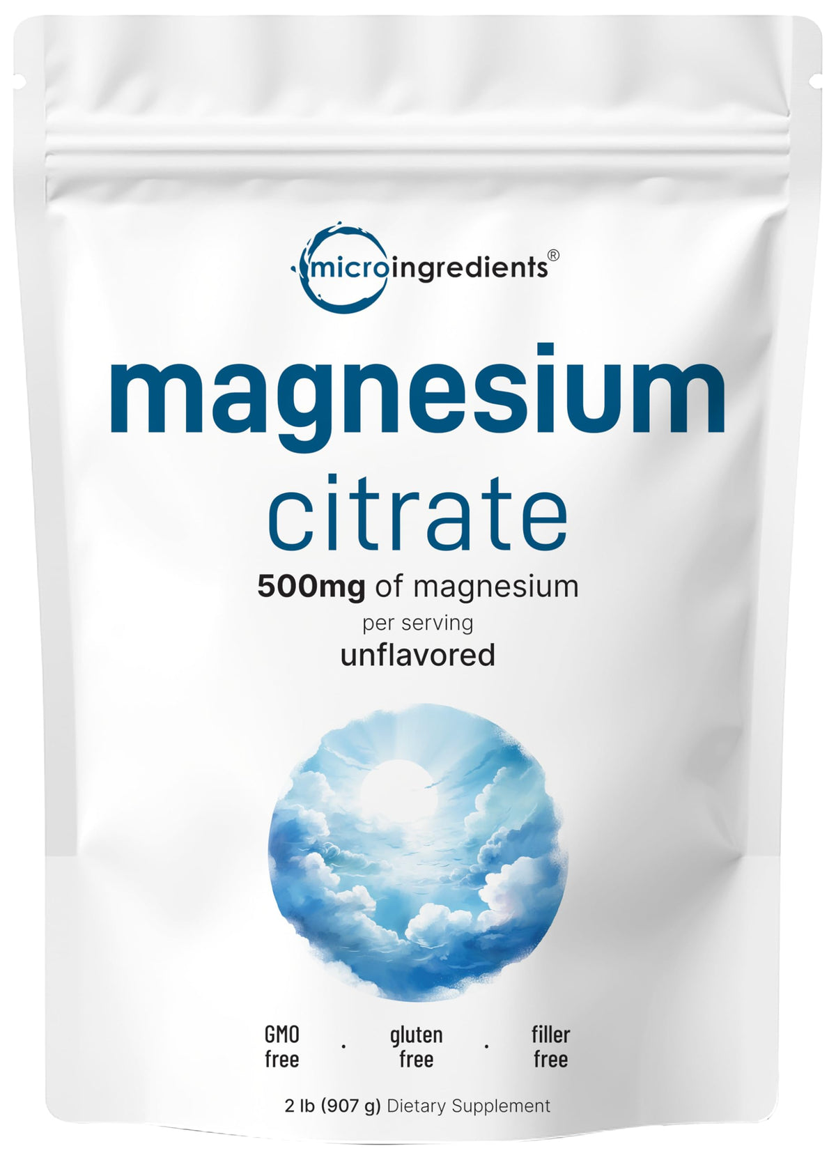 Micro Ingredients Magnésium Citrate en poudre dans une bouteille, pratique au quotidien.