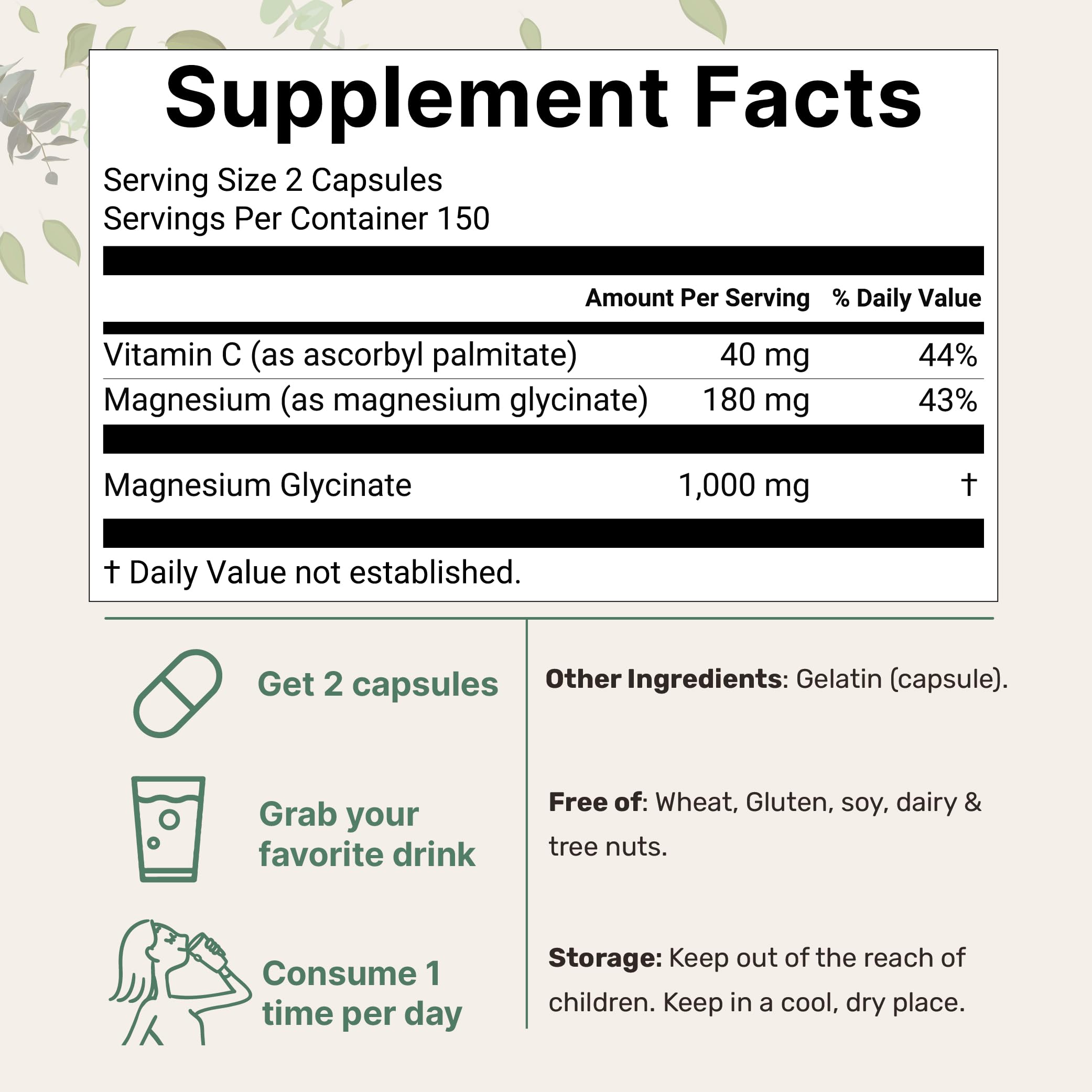 Micro Ingredients Magnésium Glycinate 1000 mg — capsules faciles à avaler