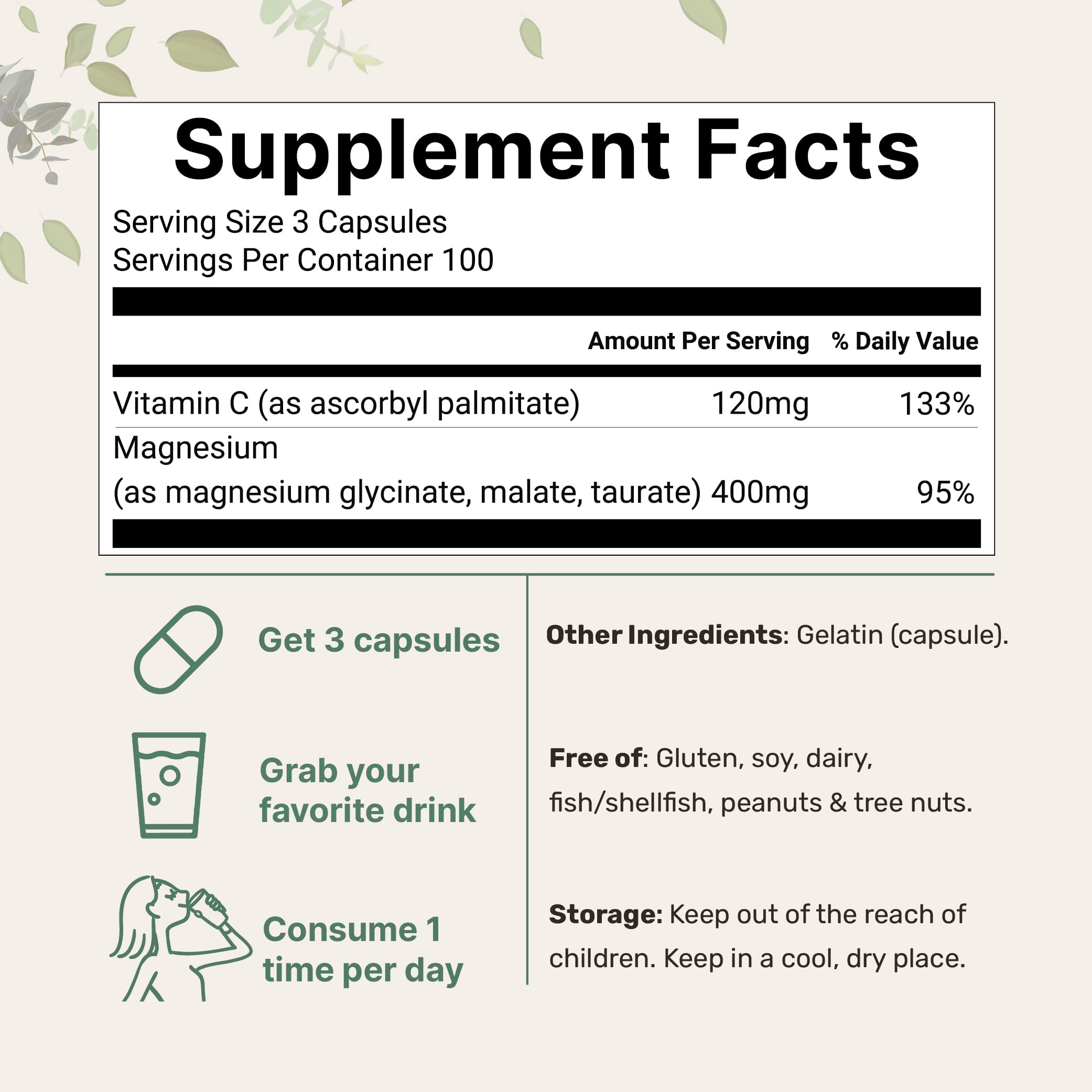 Micro Ingredients Magnesium Triple Glycinate-Malte-Taurate – Bouteille met l'accent sur absorption efficace