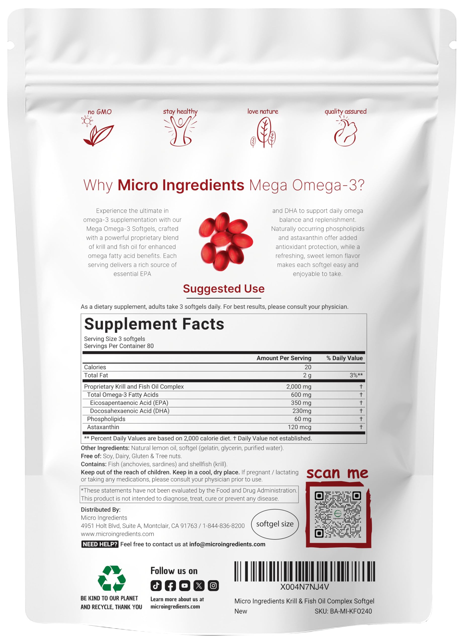 Gélules Micro Ingredients Mega Omega-3 au goût citron pour une expérience agréable.