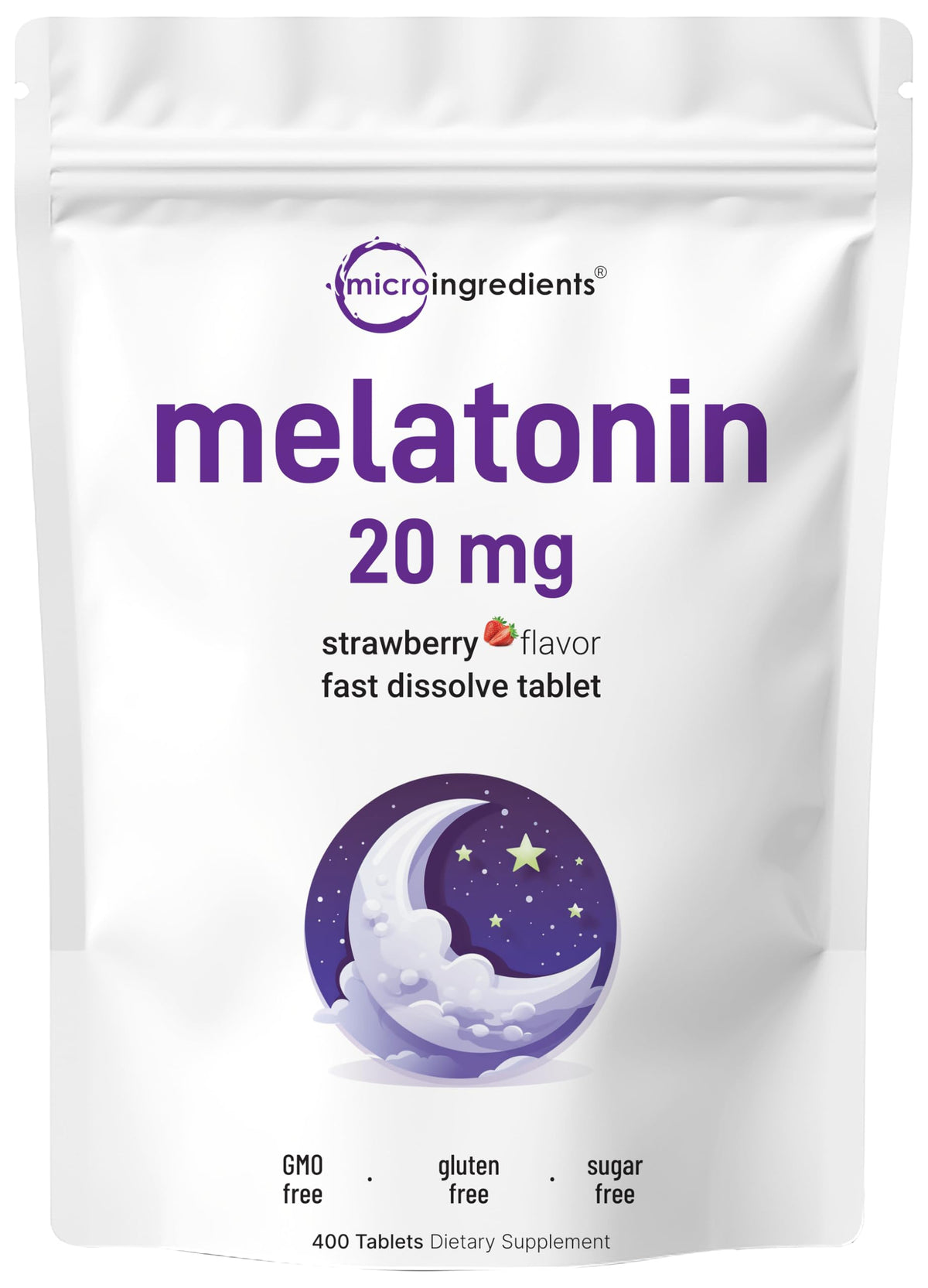 Mélatonine Micro Ingredients 20 mg, tablettes sublinguales, dissolution rapide pour un endormissement potentiel.