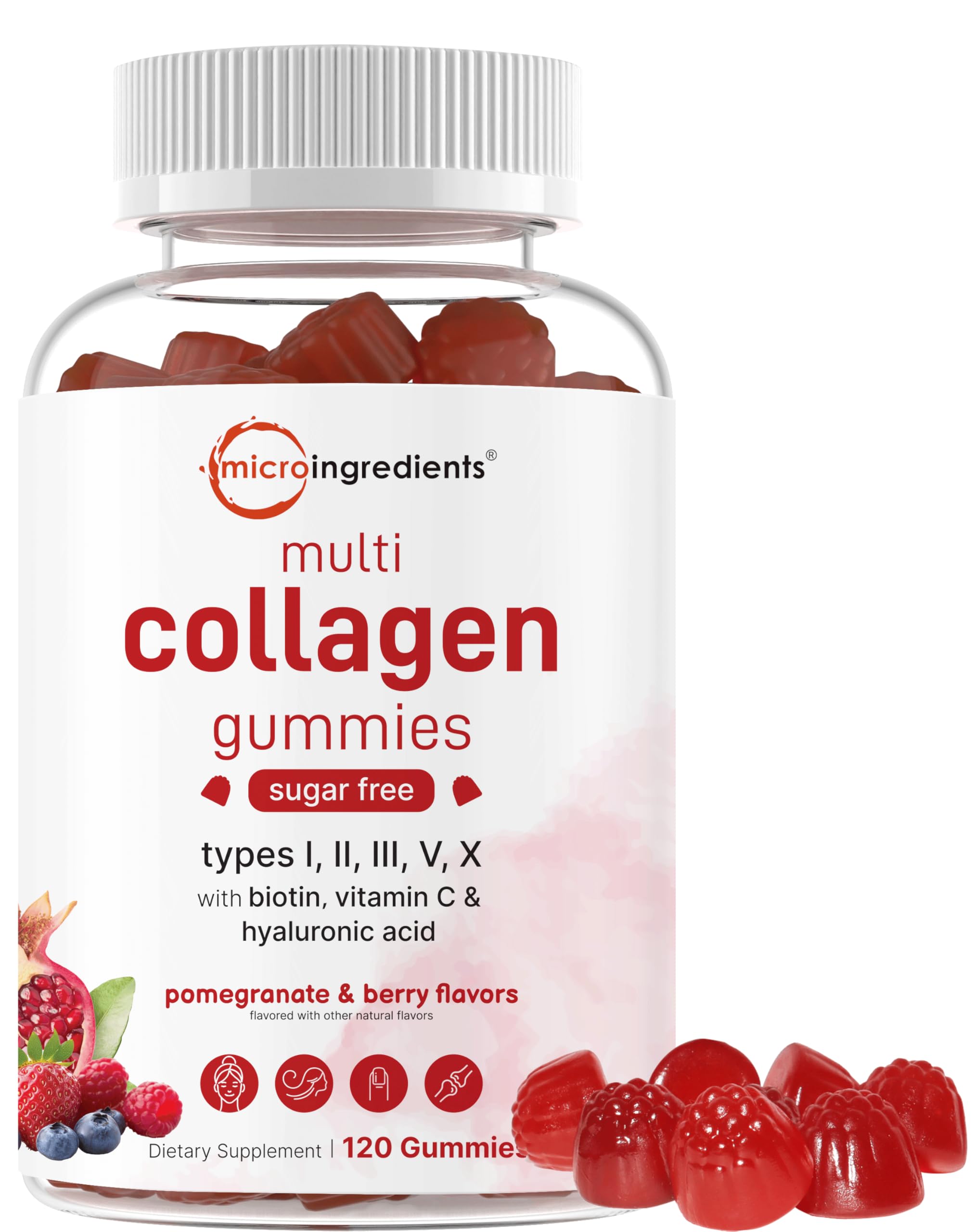 Gommes Micro Ingredients Multi Collagen dans une bouteille, pratique pour la routine beauté.