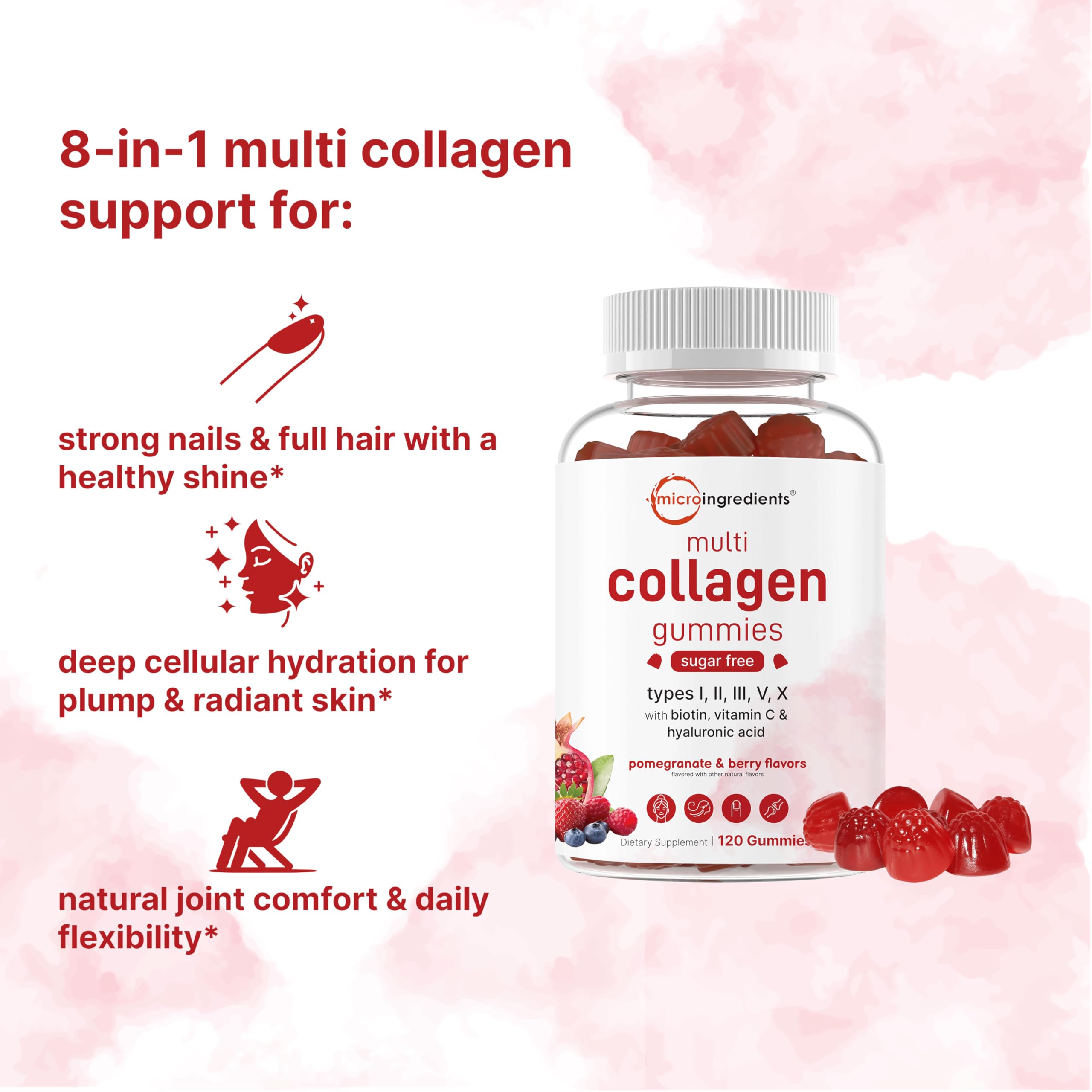 Texture moelleuse des gommes Micro Ingredients Multi Collagen faciles à mâcher.