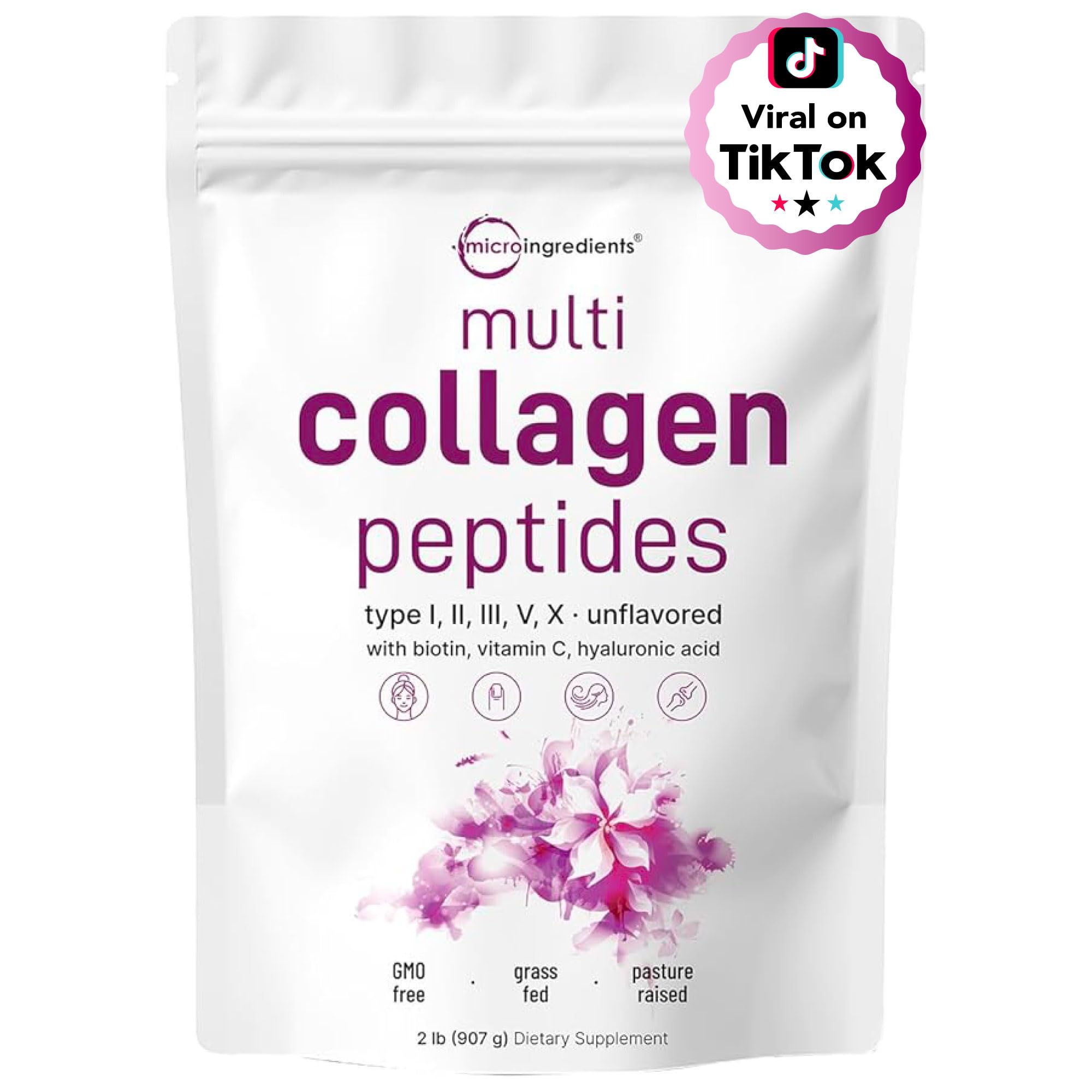 Micro Ingredients Multi Collagen Poudre Sans Saveur dans emballage pratique, idéal pour smoothies.