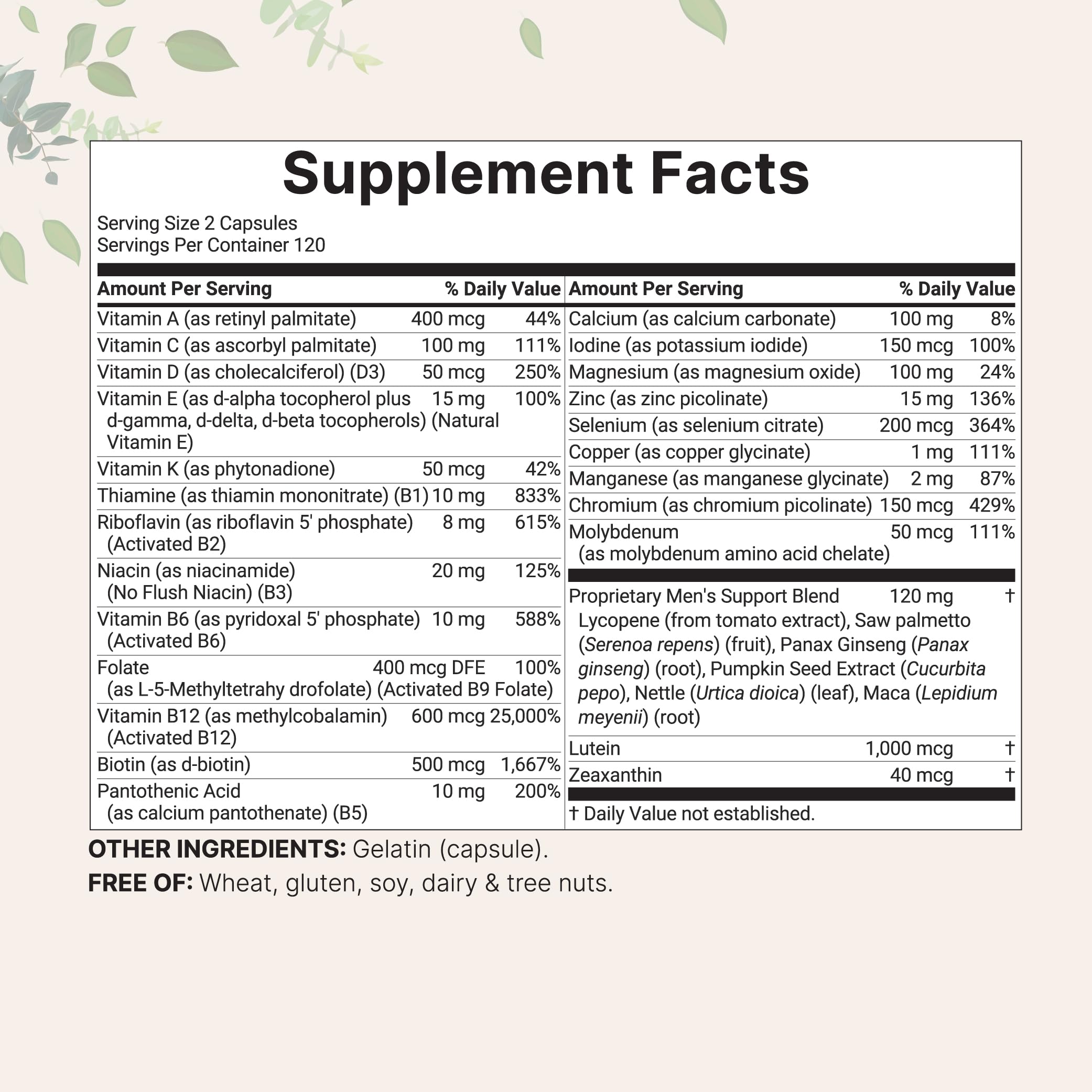 Micro Ingredients Multivitamine méthylée pour homme – capsules, apport quotidien en nutriments essentiels.