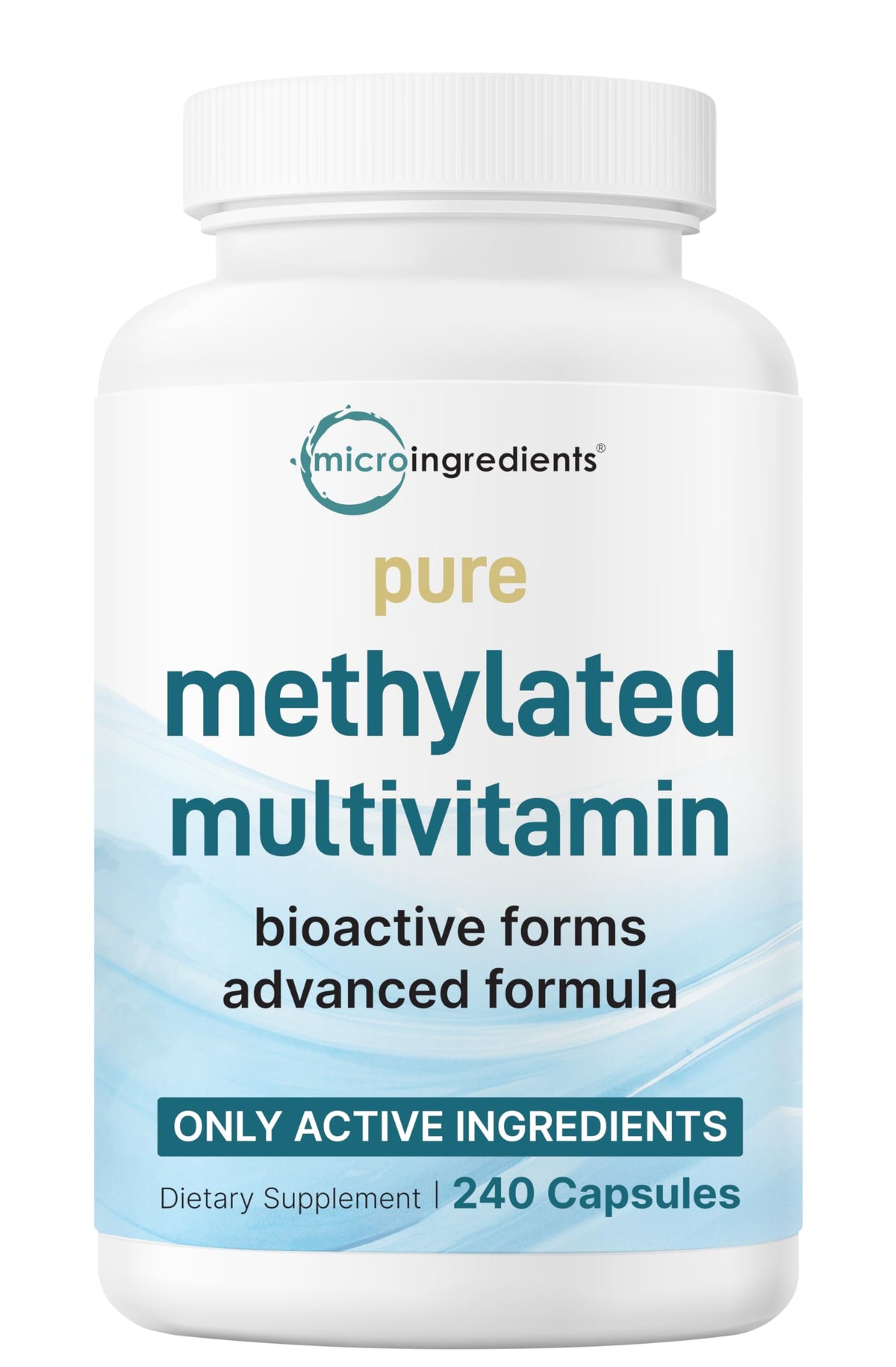 Micro Ingredients Multivitamine méthylée Pure – bouteille, soutien nutritionnel quotidien possible.