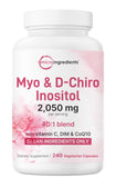 Micro Ingredients Myo-D-Chiro Inositol – bouteille montrant le flacon, soutien hormonal potentiel.