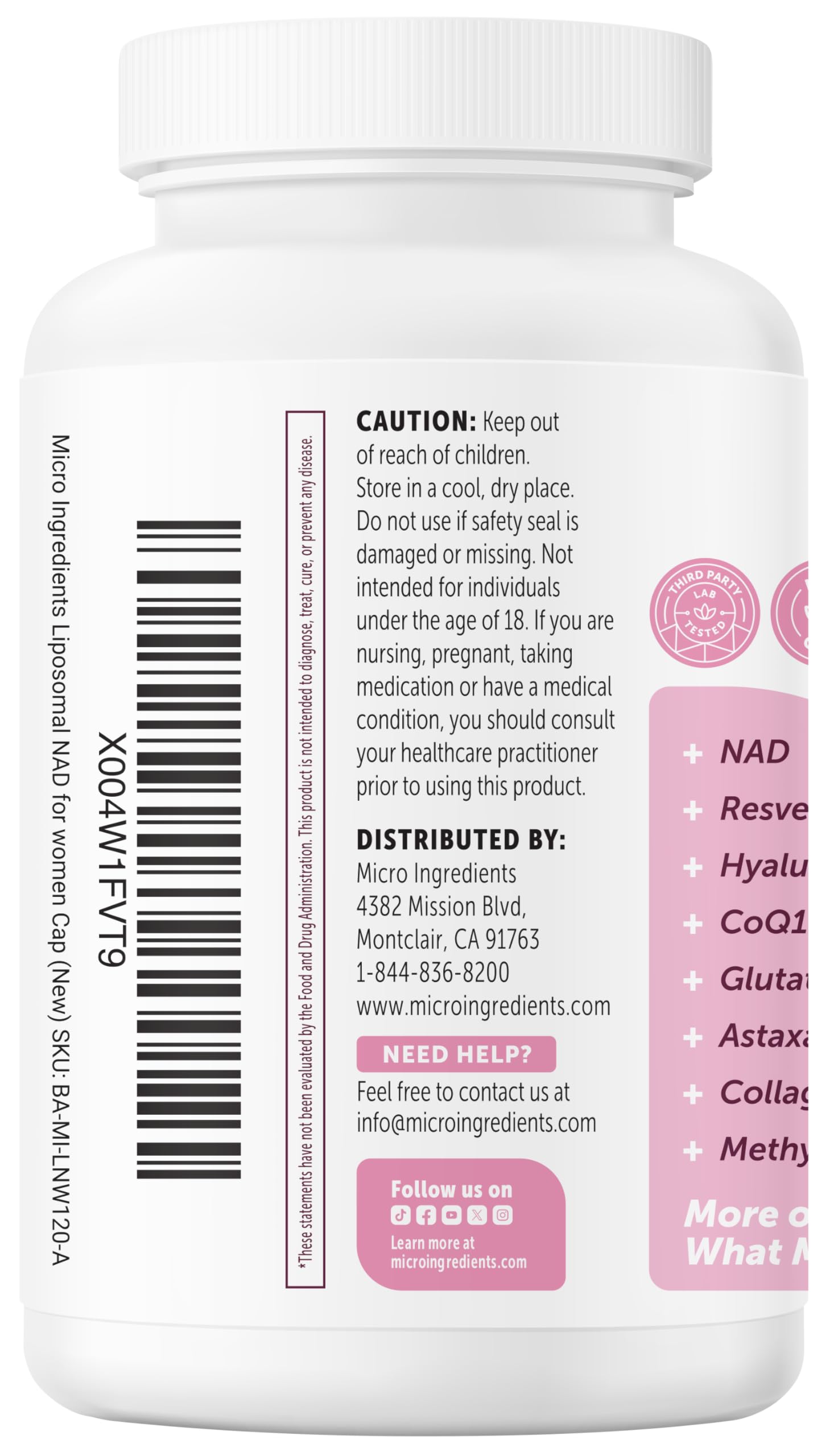 Micro Ingredients Liposomal NAD+ — fabrication CGMP conforme et sans allergènes.