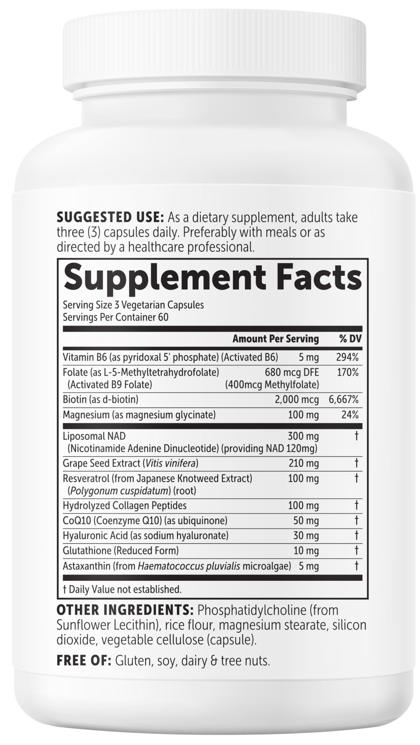Micro Ingredients Liposomal NAD+ — sans OGM et sans allergènes courants.