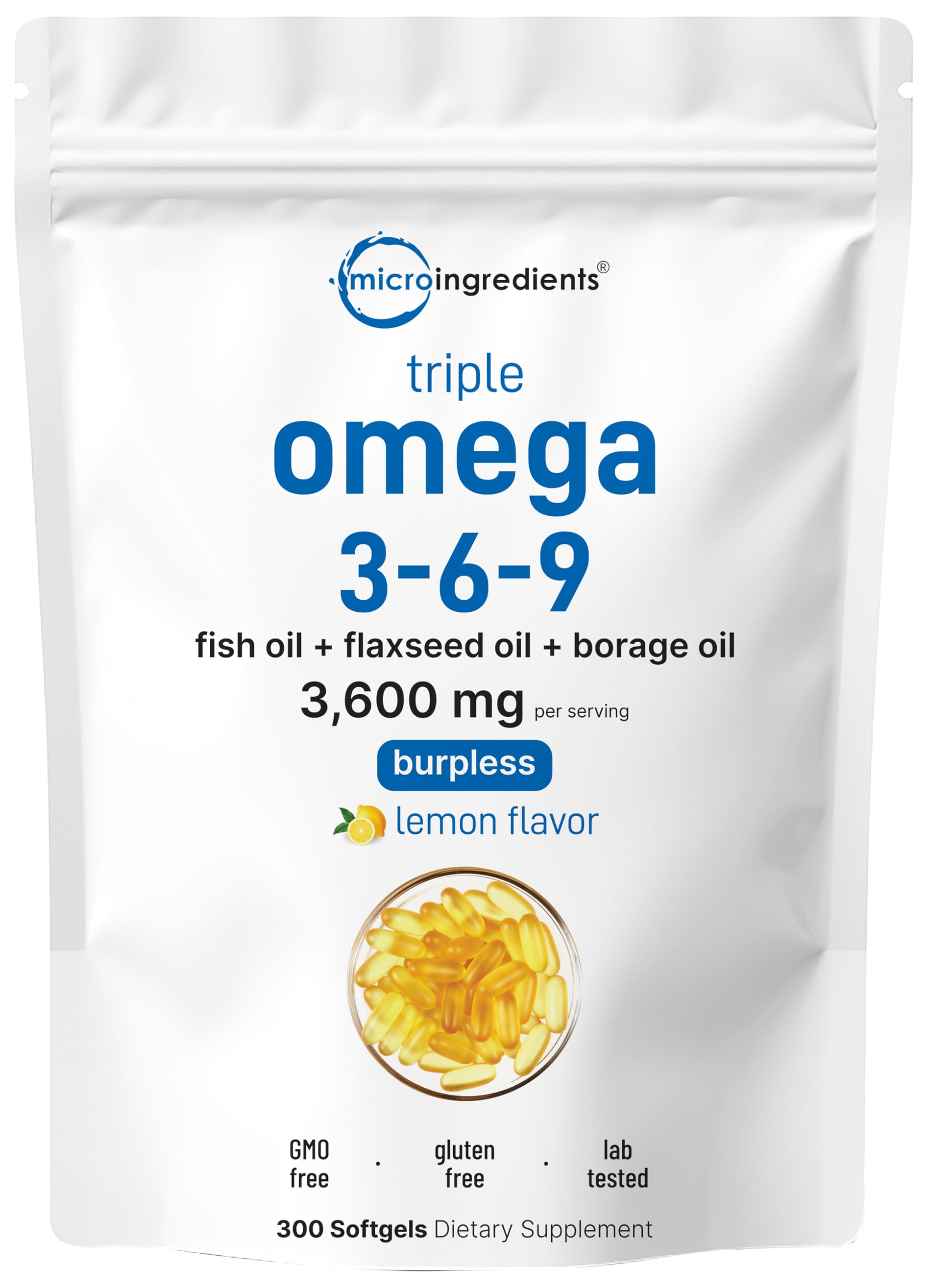 Micro Ingredients Omega 3-6-9 : bouteille citron, riche en oméga pour le quotidien