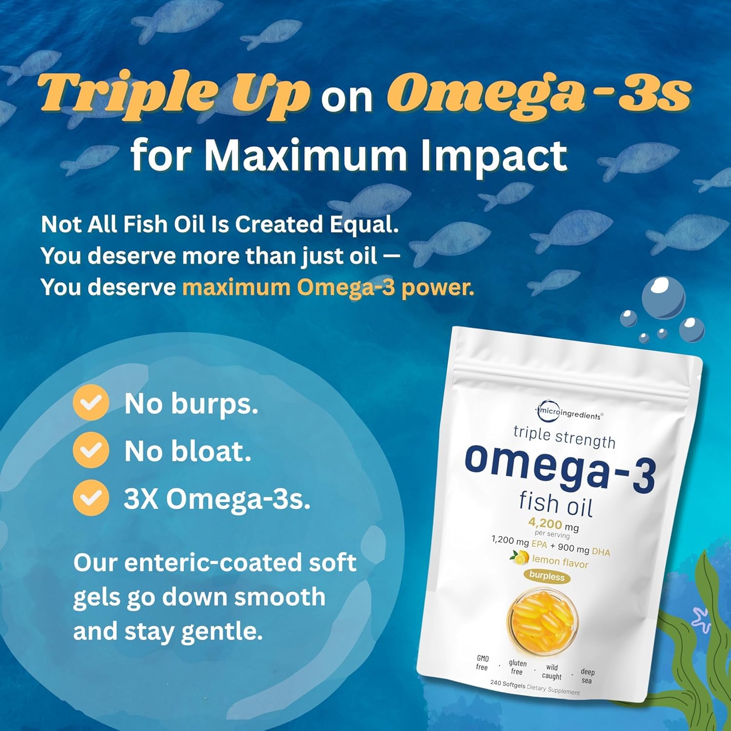 Omega-3 Micro Ingredients sans soja, sans allergènes, choix pur et sûr.