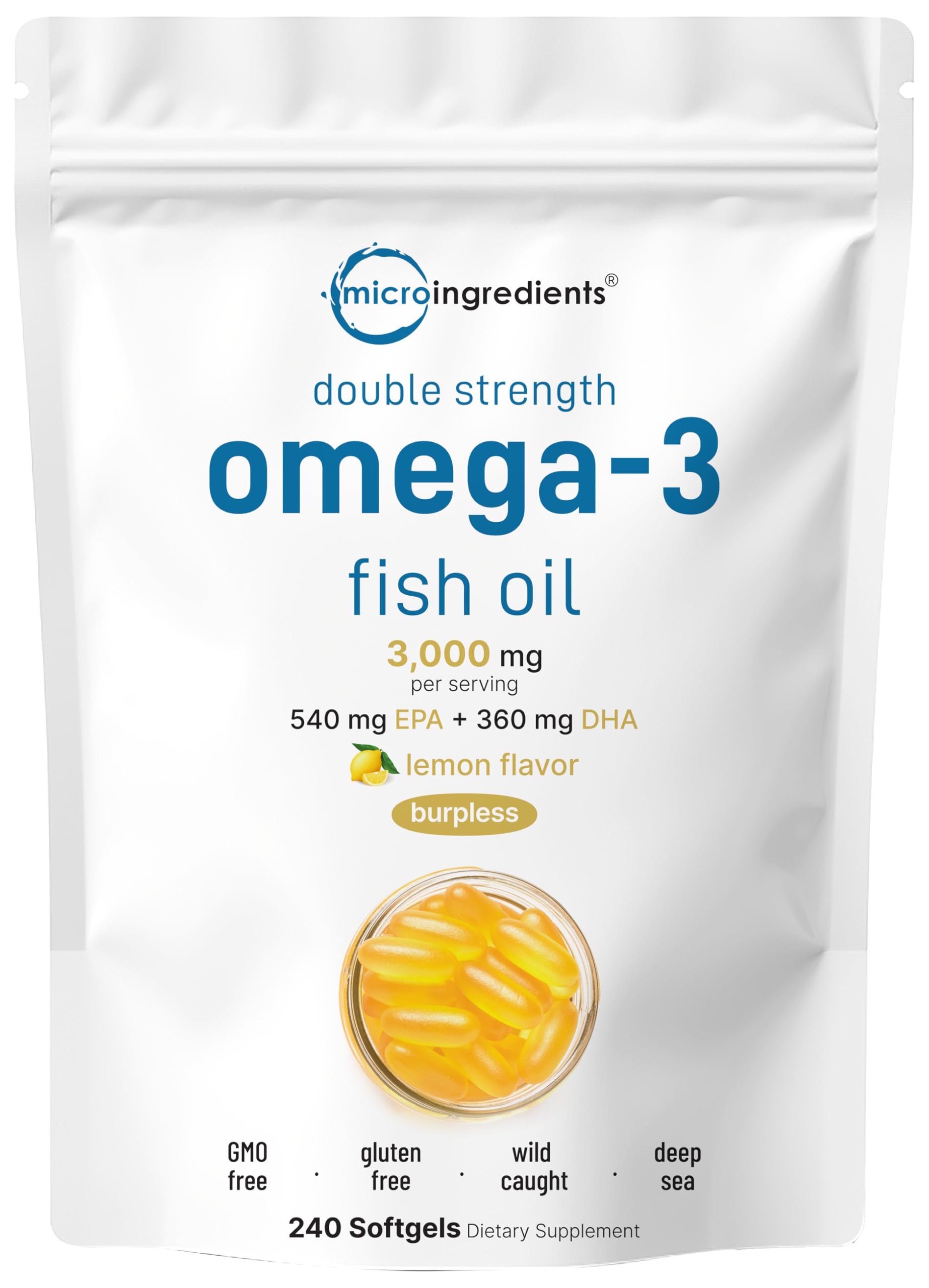 Micro Ingredients Omega3 flacon et capsules, soutien potentiel du cœur et de la circulation