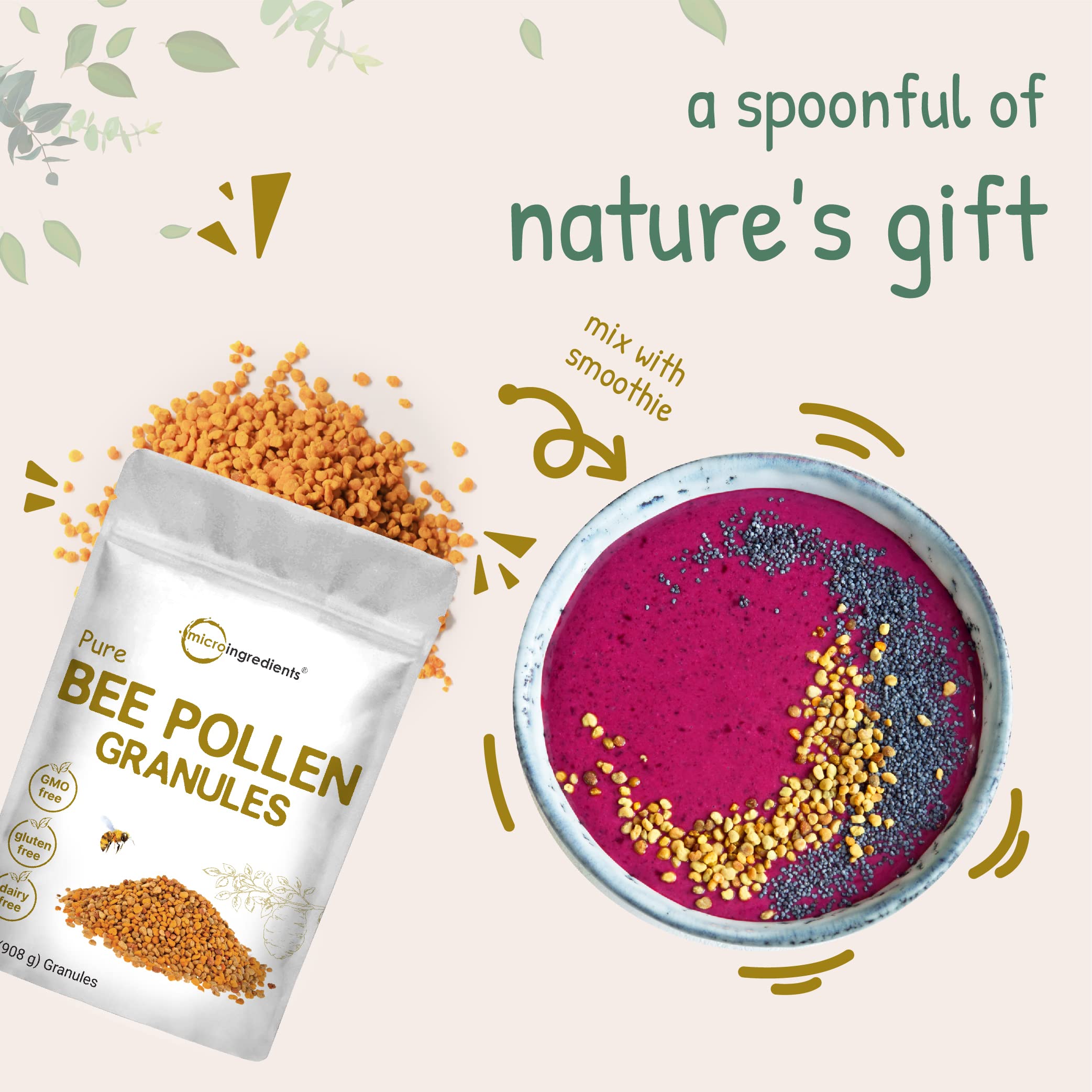 Pollen abeille Micro Ingredients granules sans OGM, produit pur.