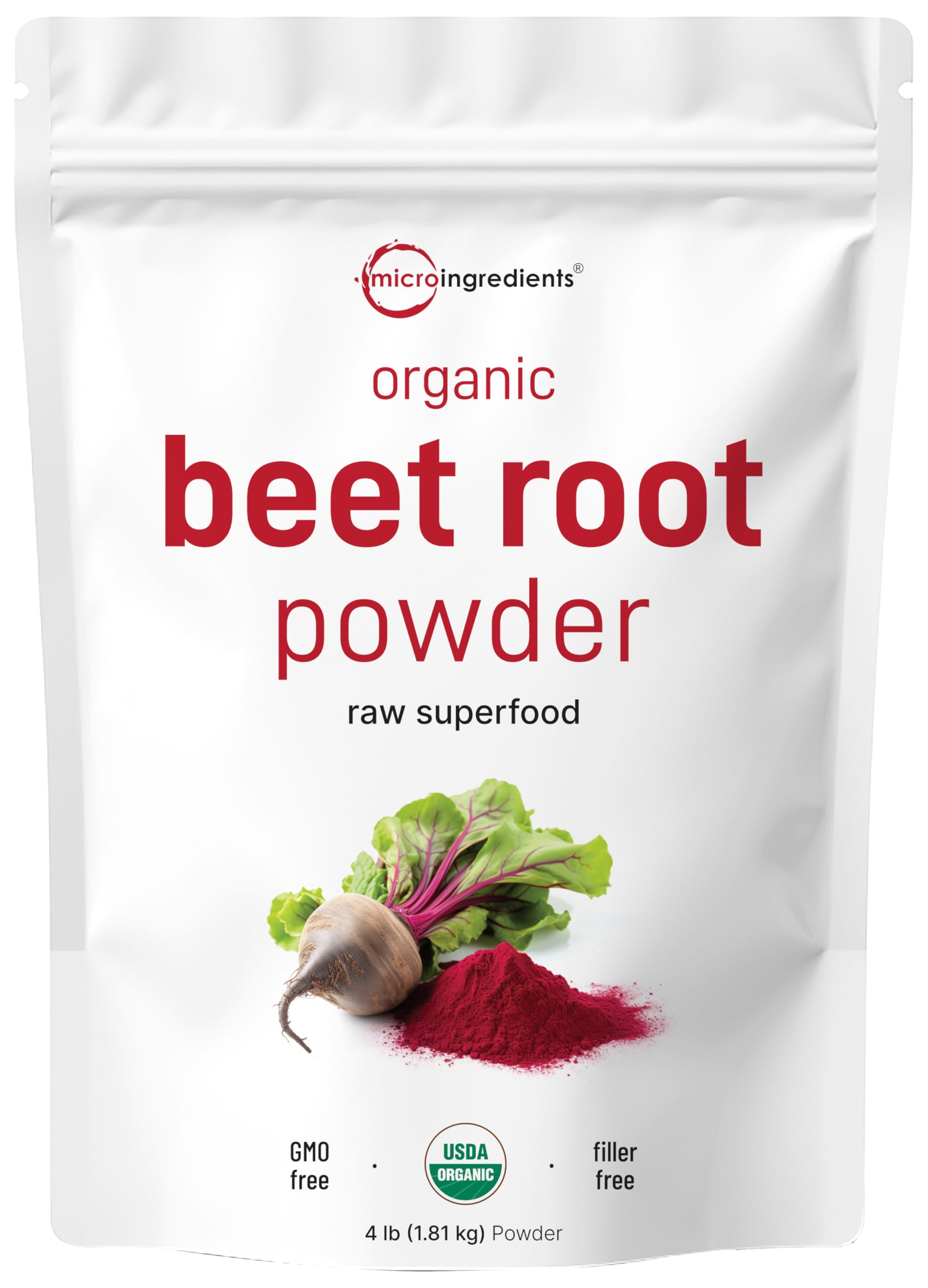 Poudre de betterave Micro Ingredients avec scoop inclus, pratique pour des portions exactes.