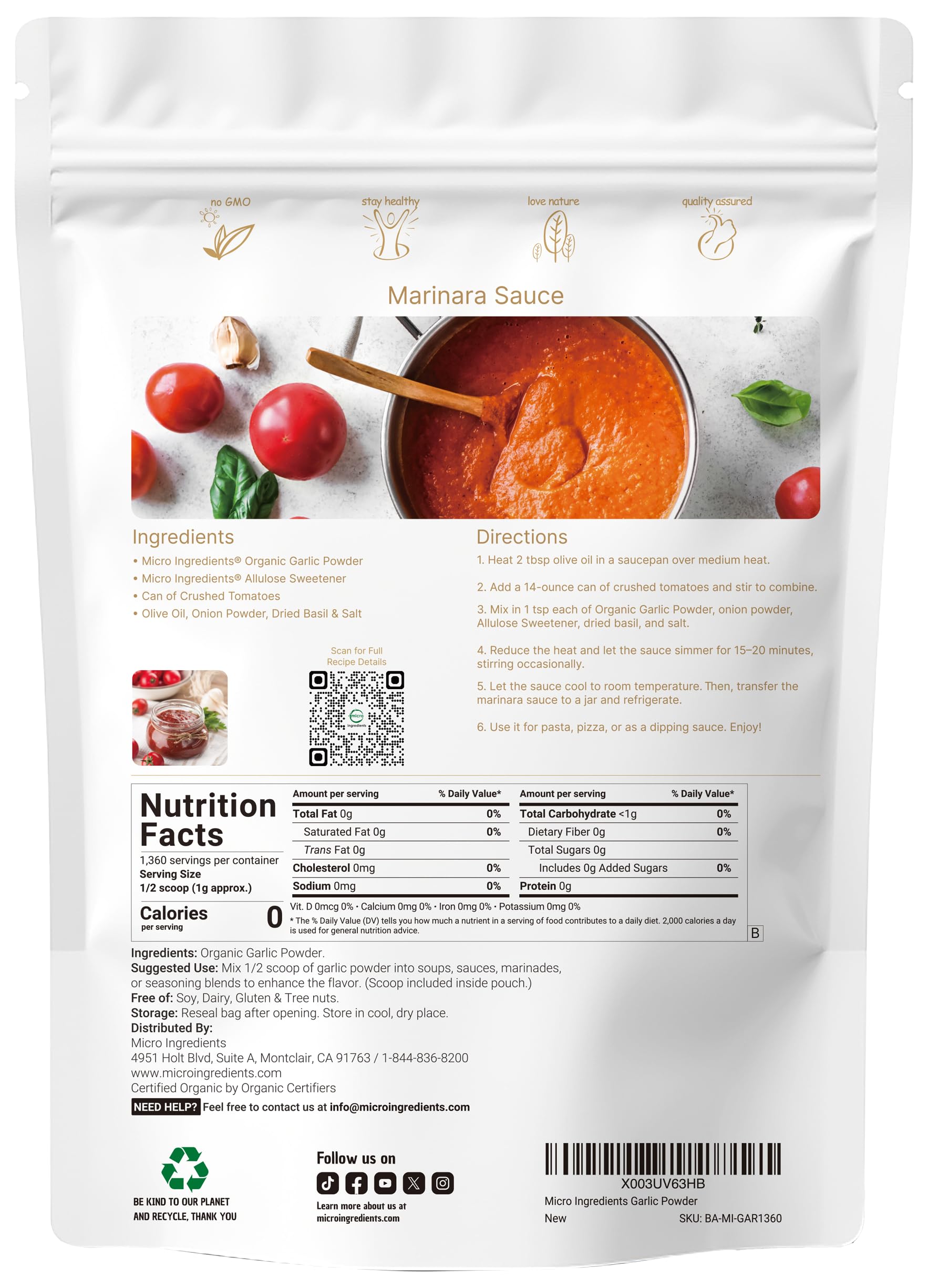 Micro Ingredients poudre d’ail biologique, aromatique, idéale pour légumes et sauces.