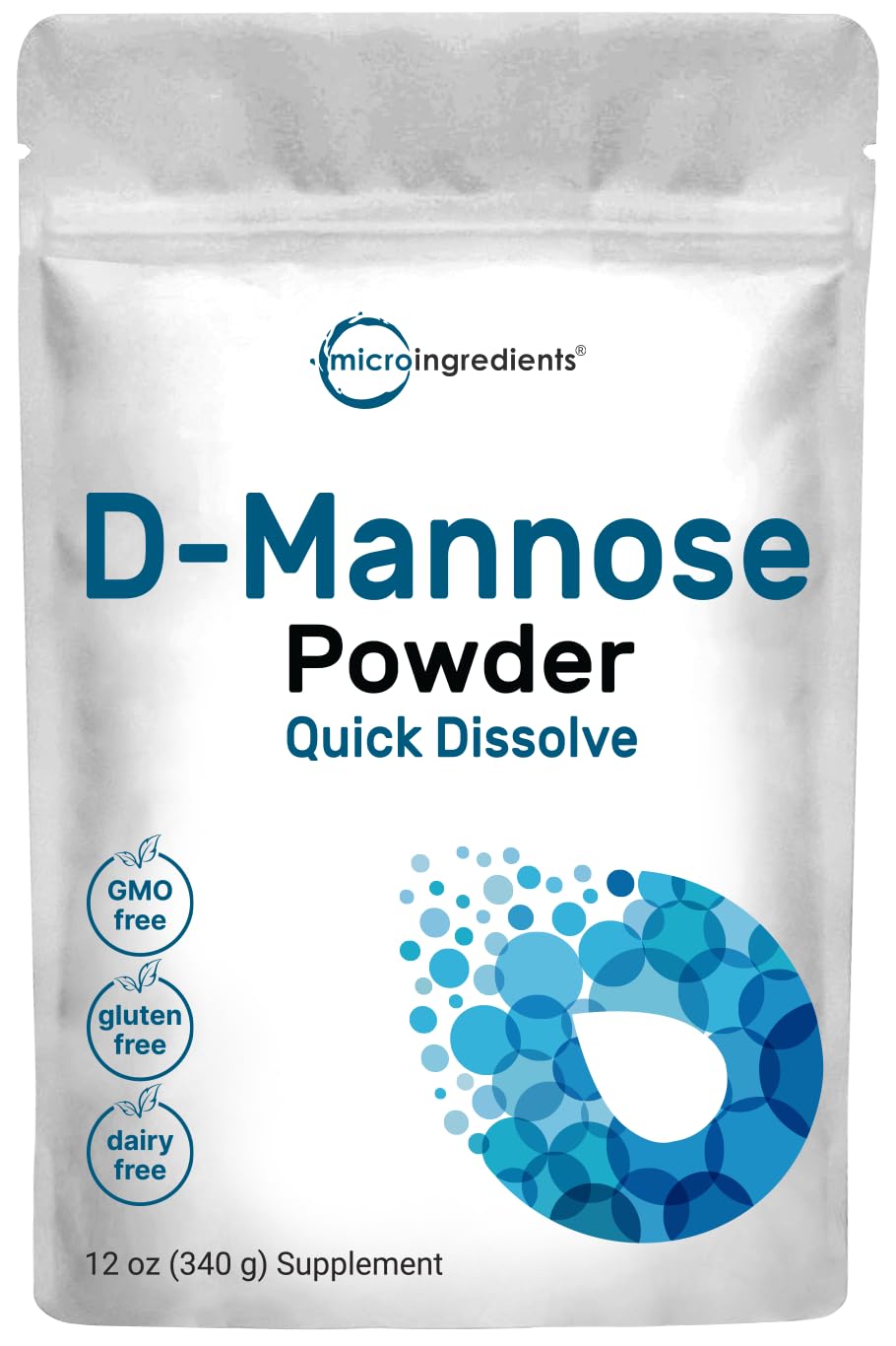 Micro Ingredients Poudre D-Mannose emballage 340 g, pratique et dosable.