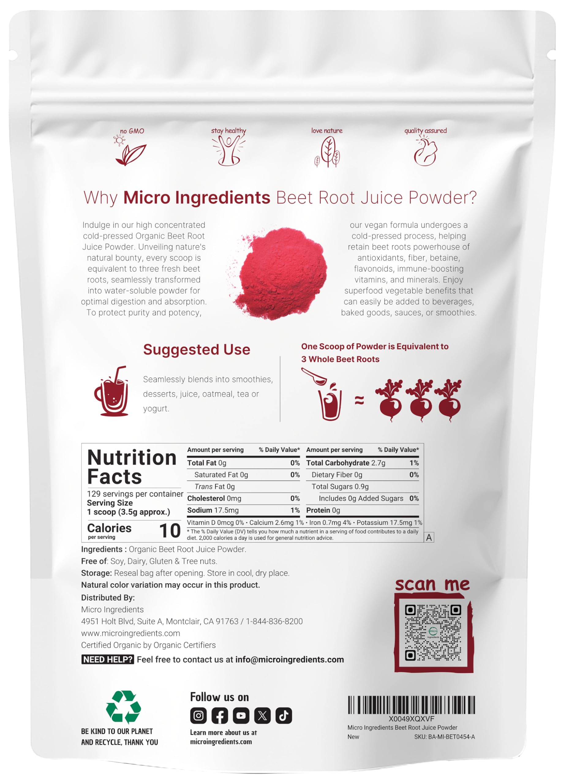 Flacon poudre de betterave bio Micro Ingredients prêt à l5c53emploi.