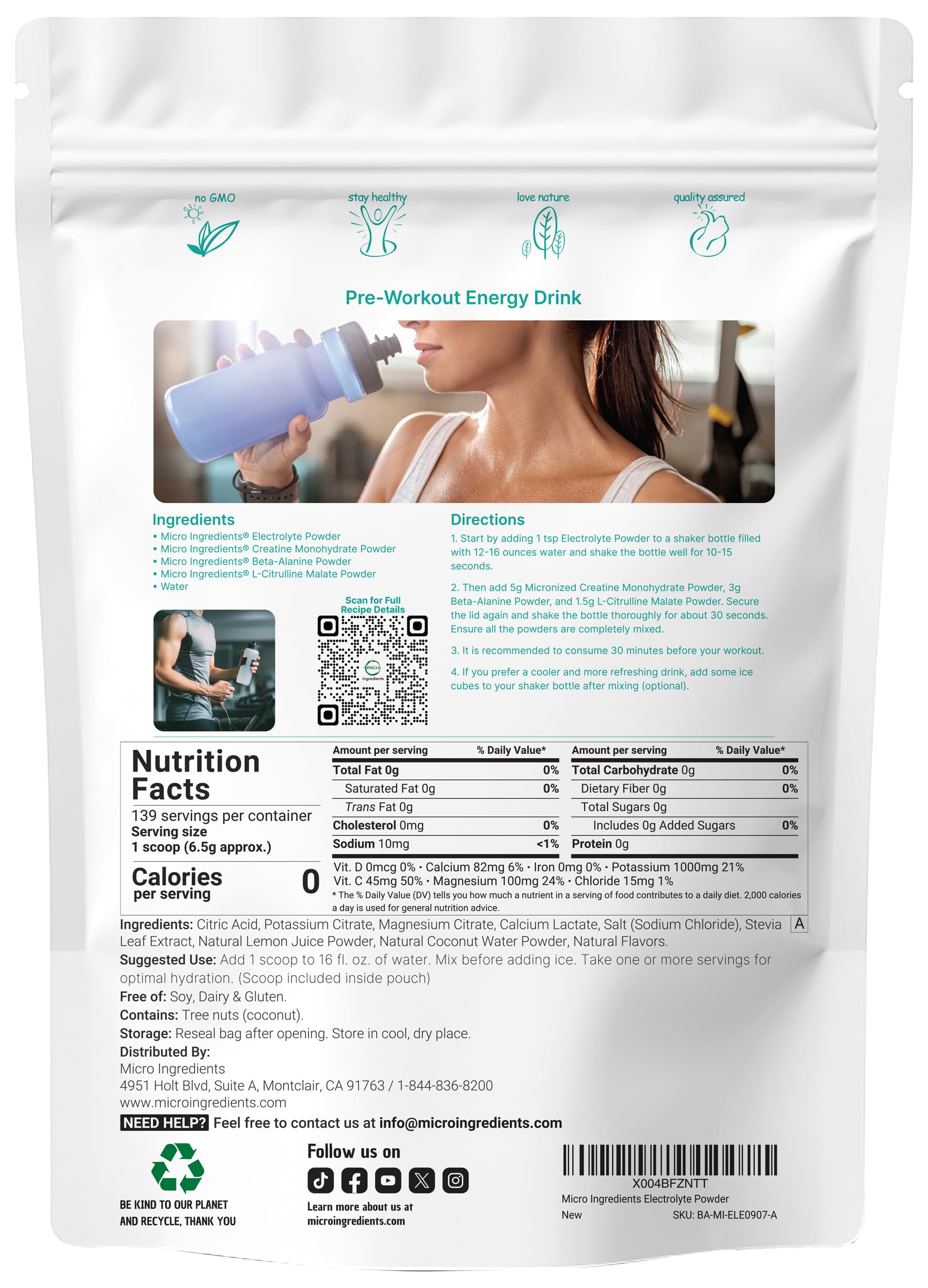 Micro Ingredients Poudre Électrolyte citron-framboise, dose précise avec cuillère, réhydratation pratique.