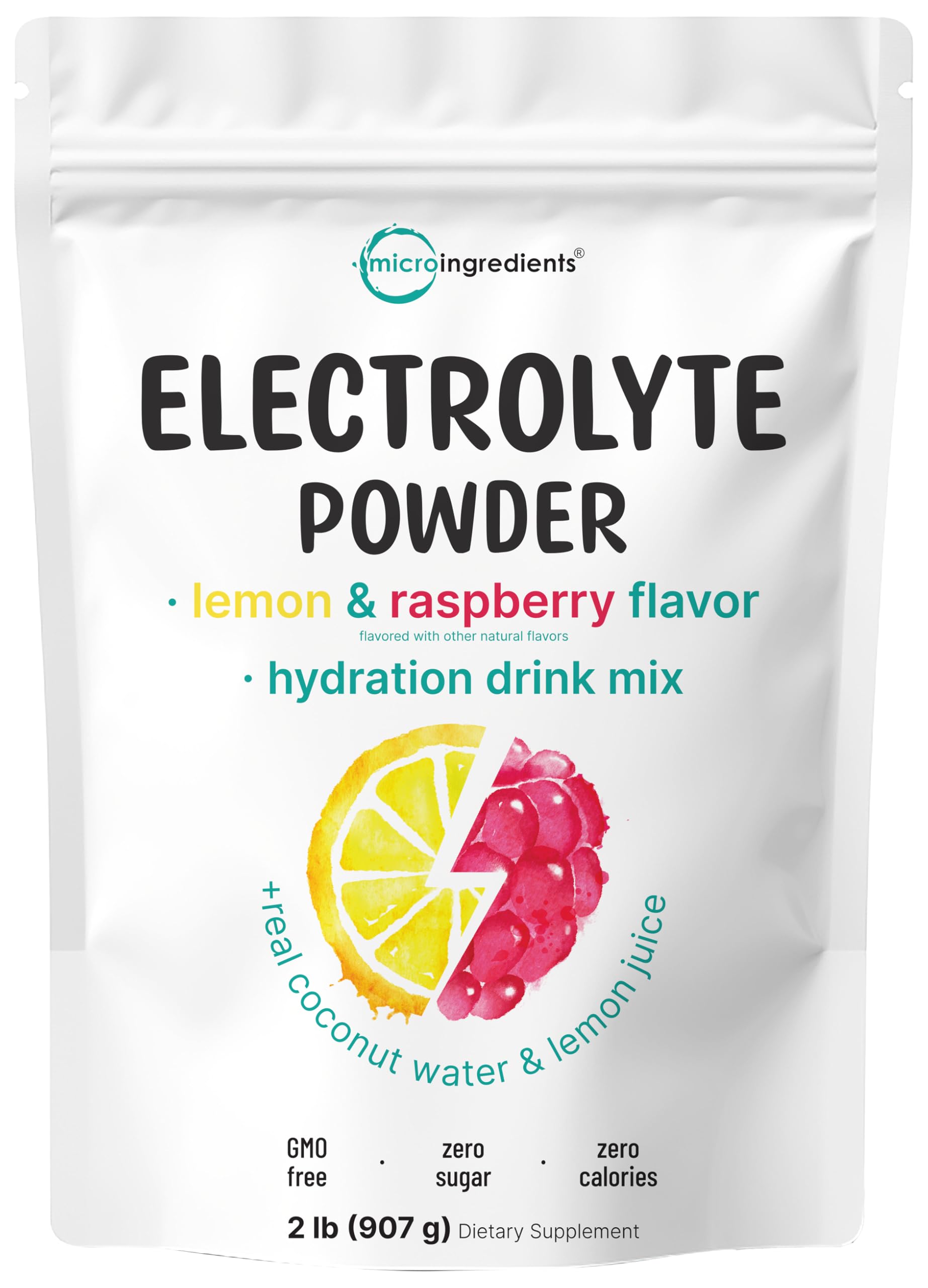 Micro Ingredients Poudre Électrolyte citron-framboise dans un verre, hydration facile après l'entraînement.