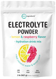 Micro Ingredients Poudre Électrolyte citron-framboise dans un verre, hydration facile après l'entraînement.