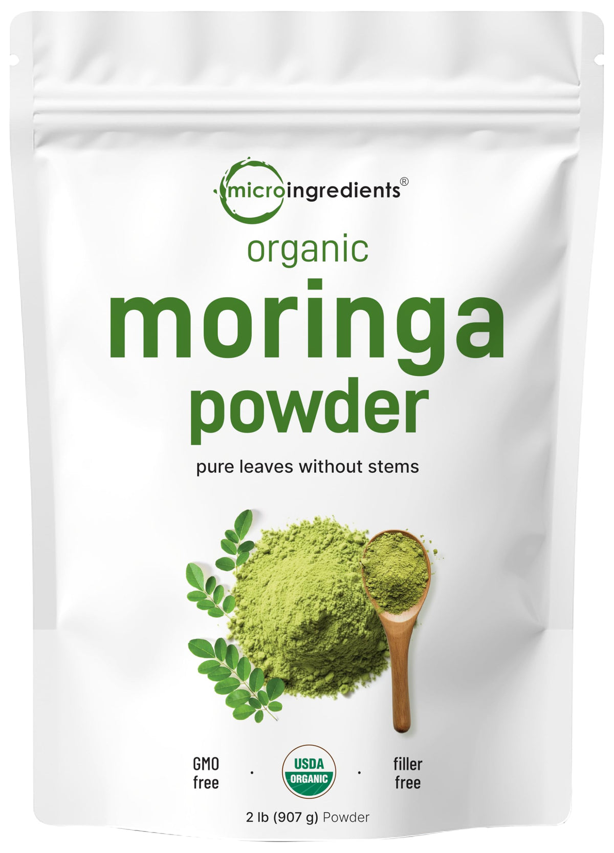 Micro Ingredients Poudre Moringa Feuilles Organique Bouteille — antioxydants pour l'énergie quotidienne.