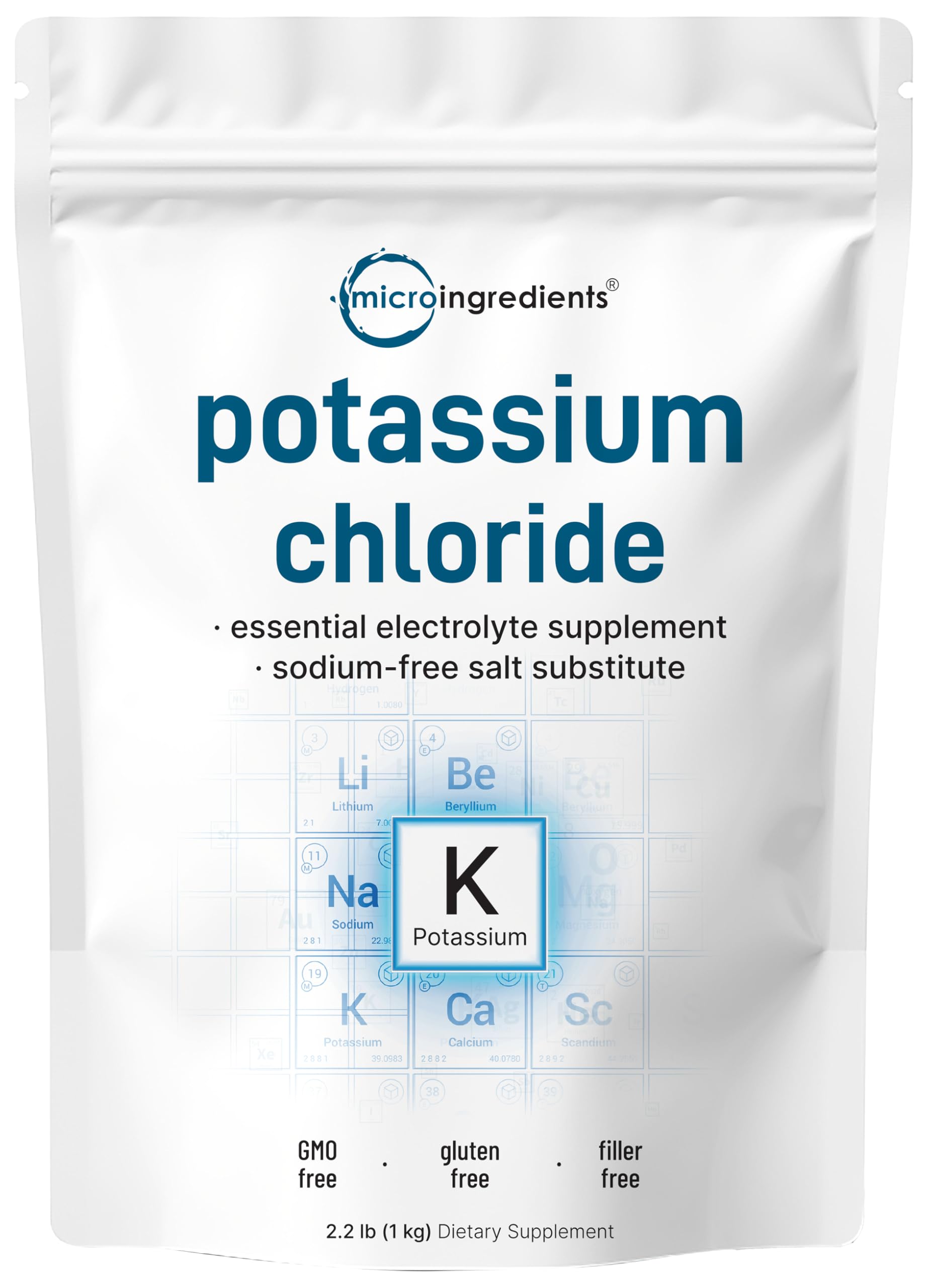 Micro Ingredients poudre-potassium-chlorure-1kg prête à l'emploi pour l'hydratation.
