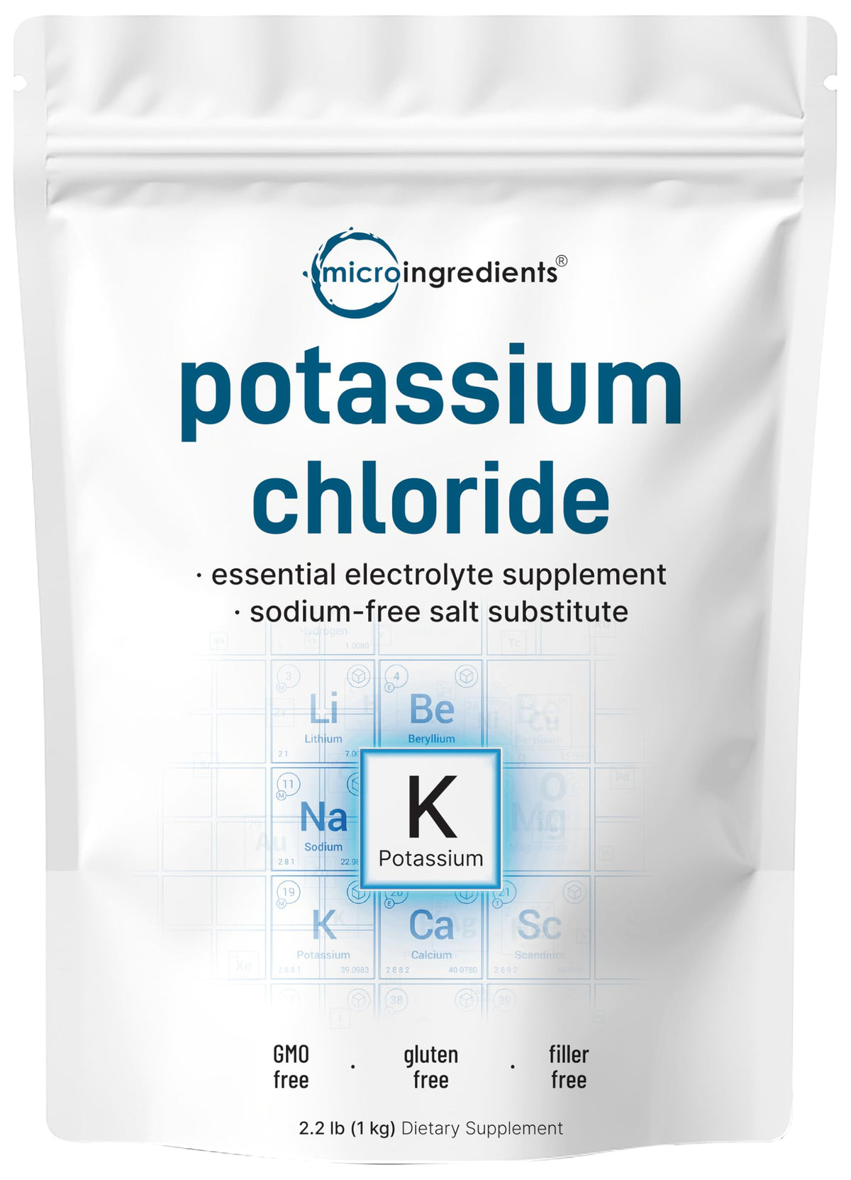 Micro Ingredients poudre-potassium-chlorure-1kg prête à l'emploi pour l'hydratation.