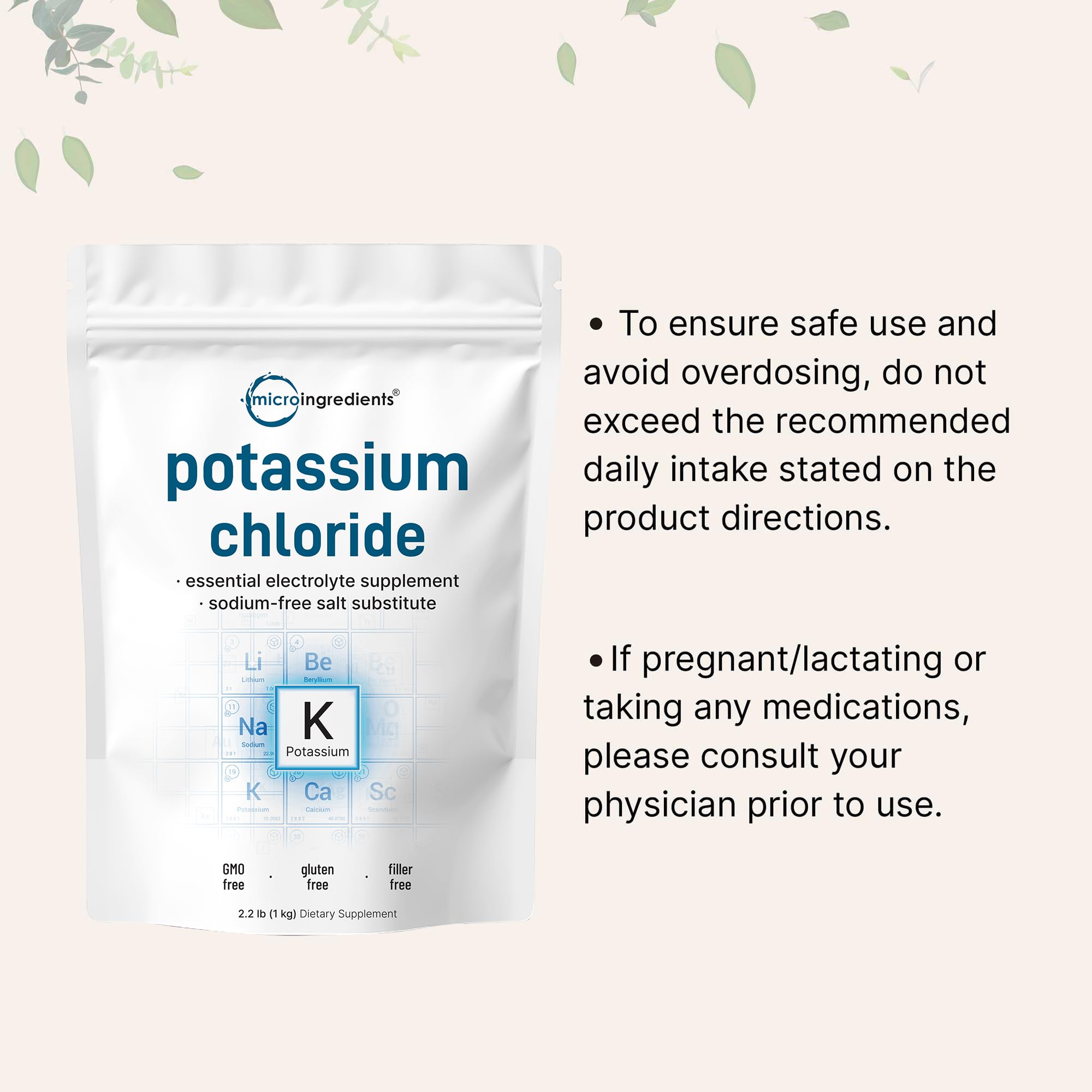 Micro Ingredients potassium-chlorure non-ogm sans ingrédients indésirables.