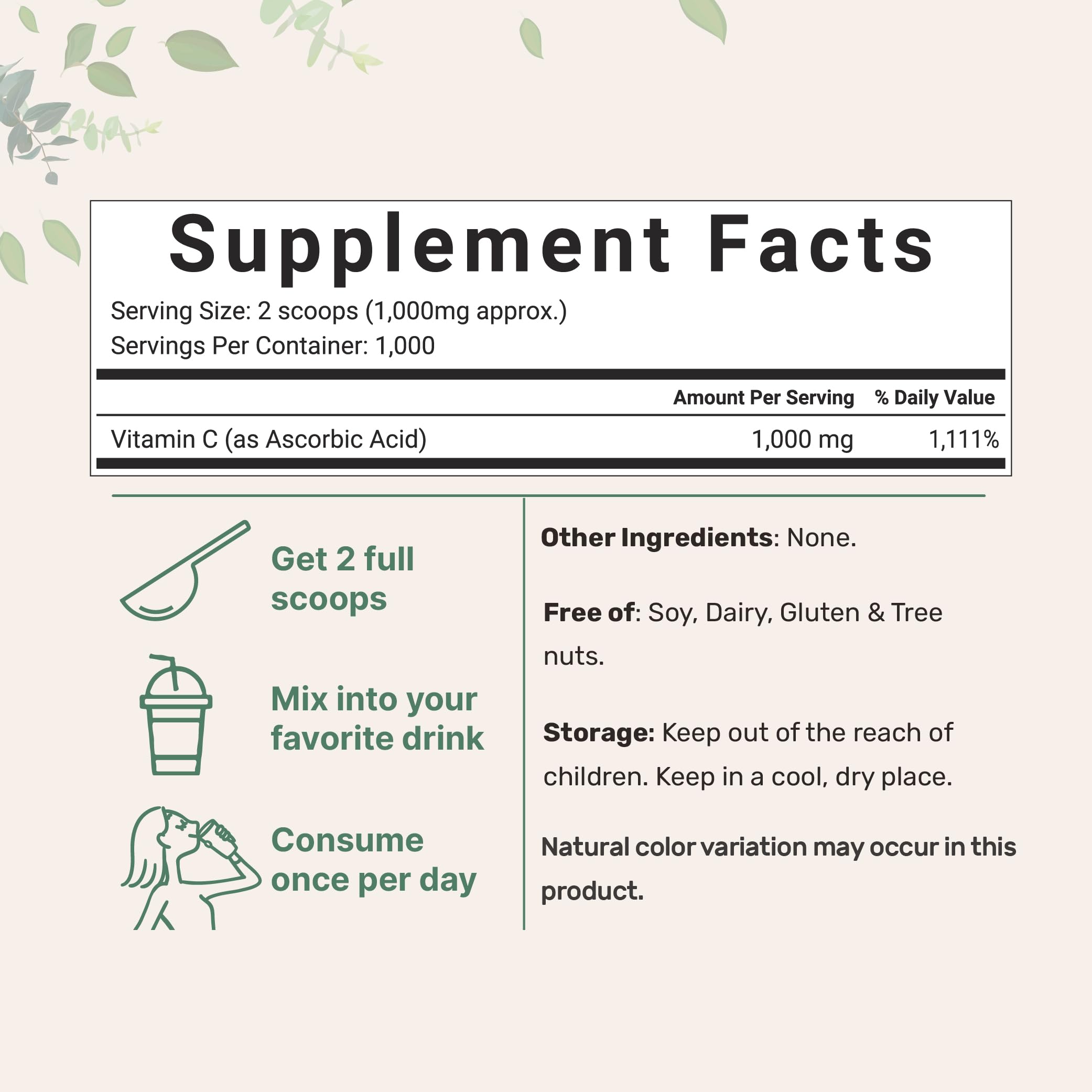 Cuillère-doseuse Micro Ingredients Poudre Vitamine C Pure pour dosage précis