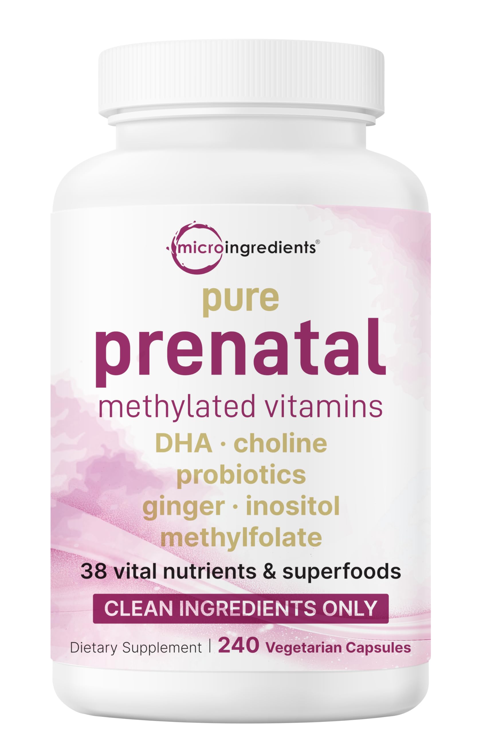 Micro Ingredients Prenatal, capsules végétariennes, bouteille pratique pour un apport nutritionnel quotidien