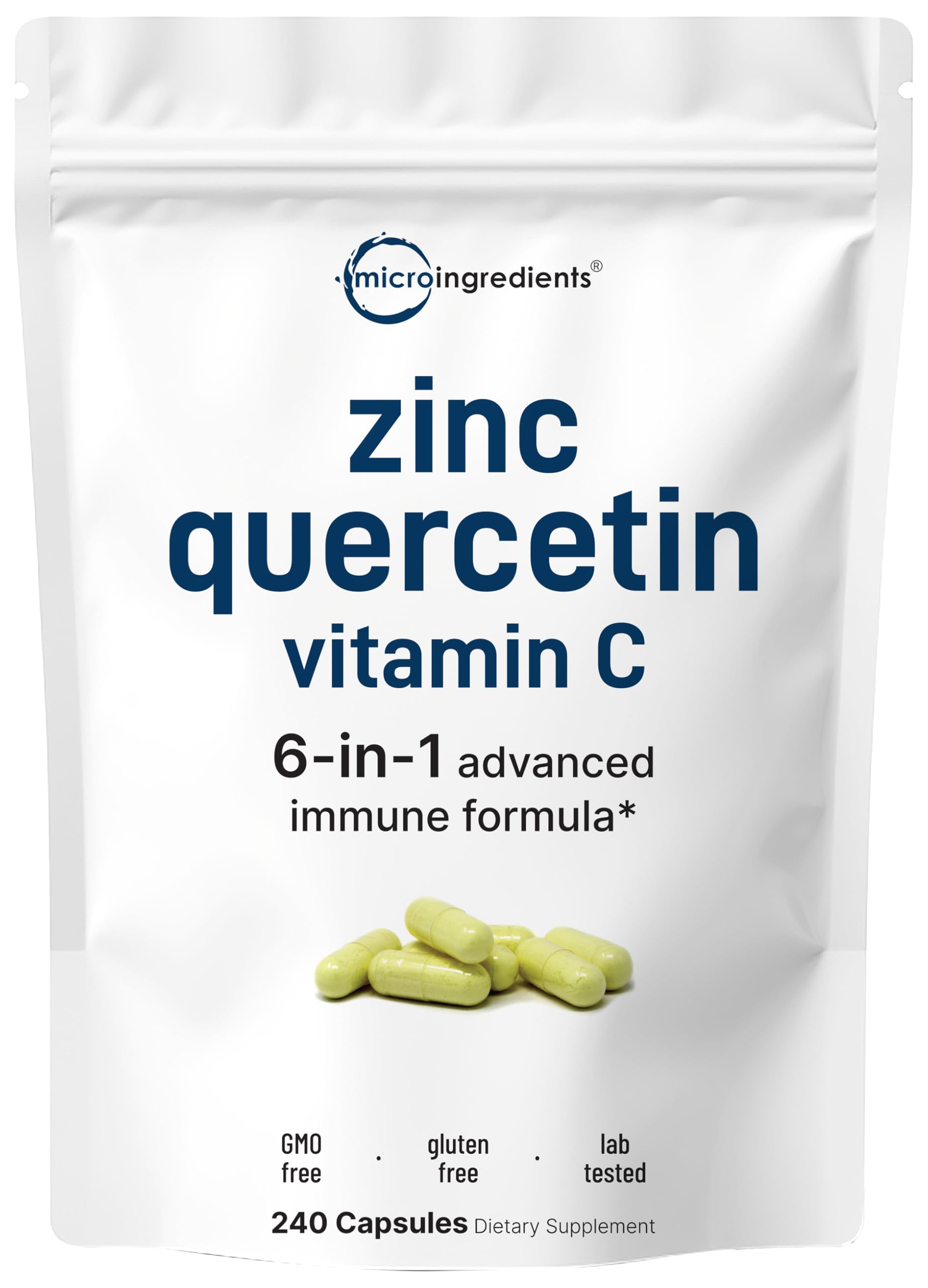Quercetine Micro Ingredients avec zinc — bouteille affichant la formule immunitaire