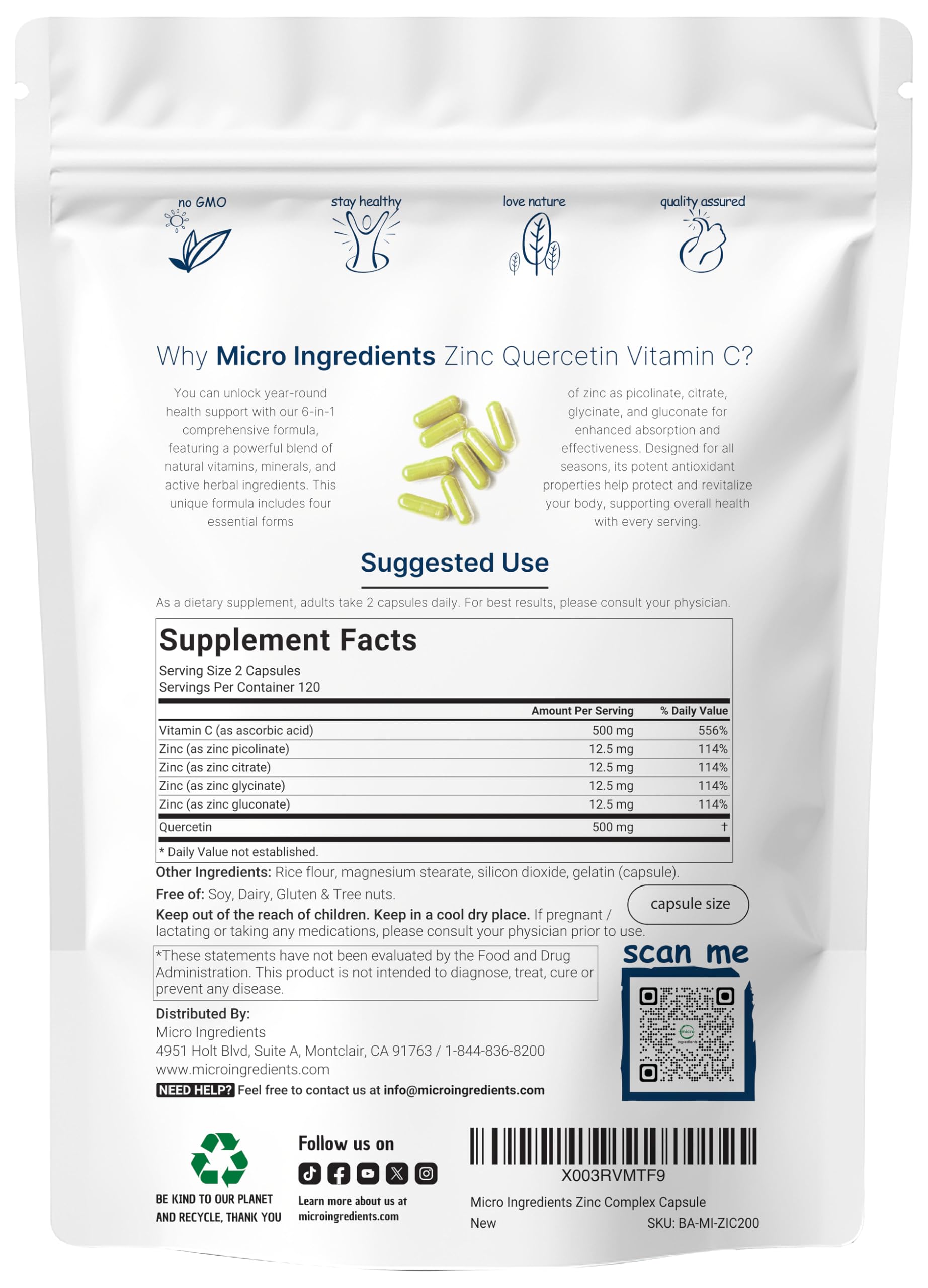 Capsules Quercetine et zinc — prise quotidienne prête