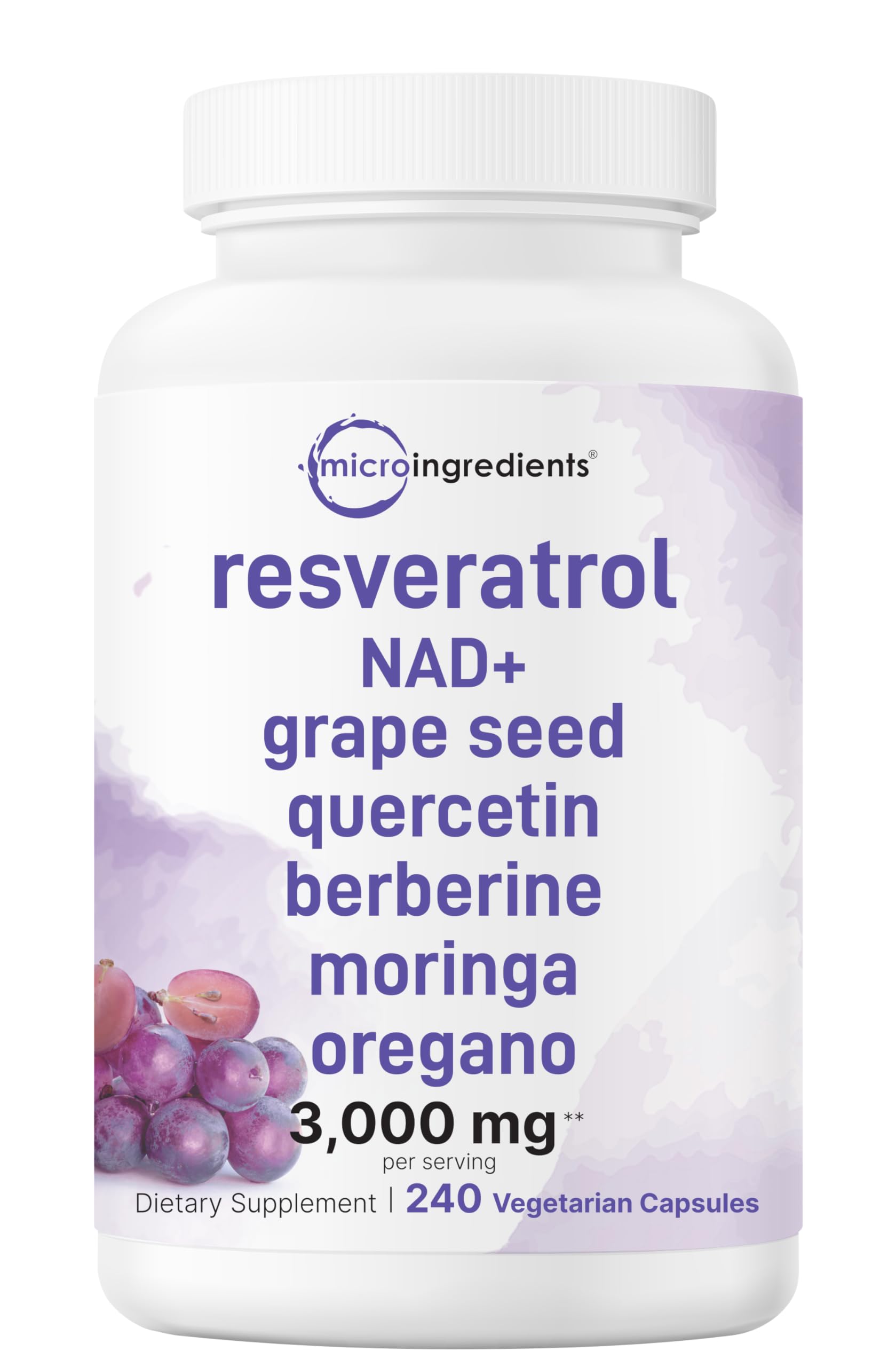 Micro Ingredients Resveratrol NAD Complex - bouteille avec capsules faciles à prendre pour un soutien antioxydant.
