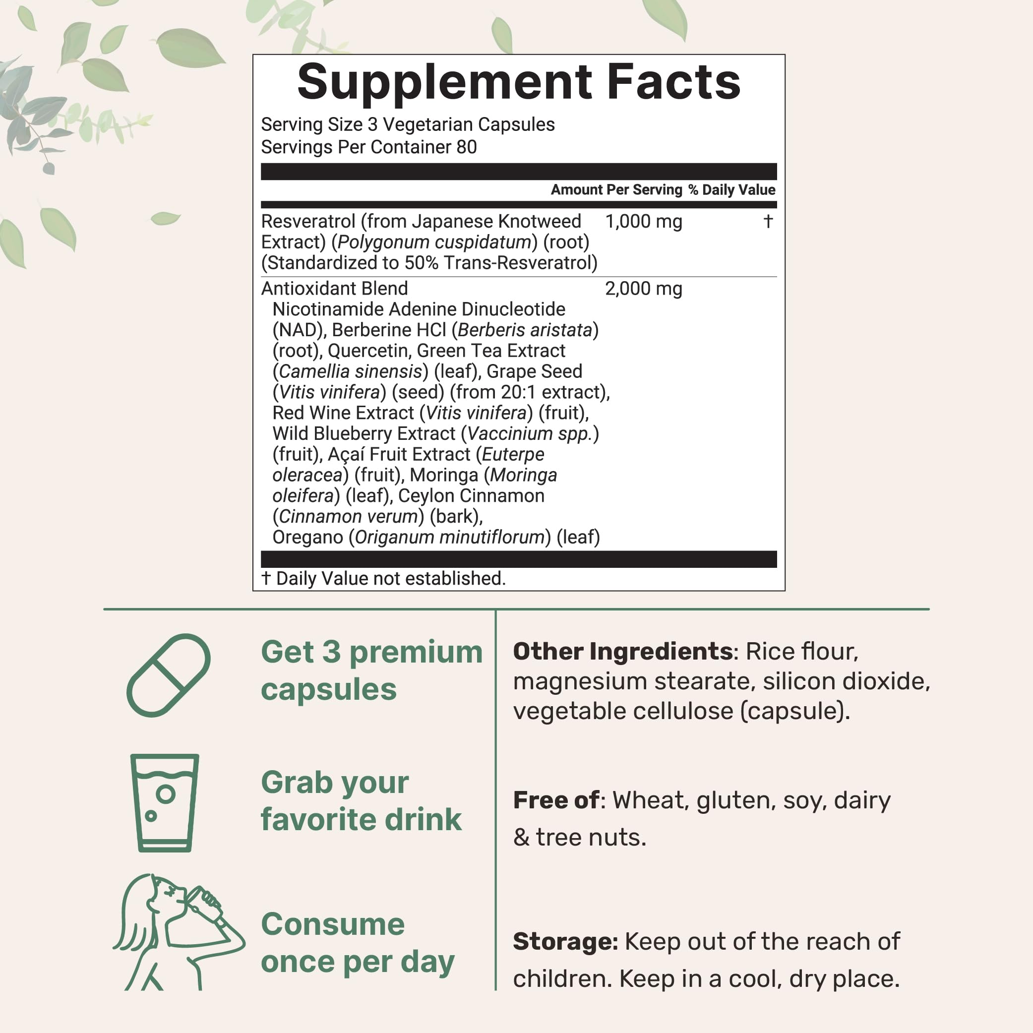 Micro Ingredients Resveratrol NAD Complex - capsules faciles à avaler pour l'usage quotidien.