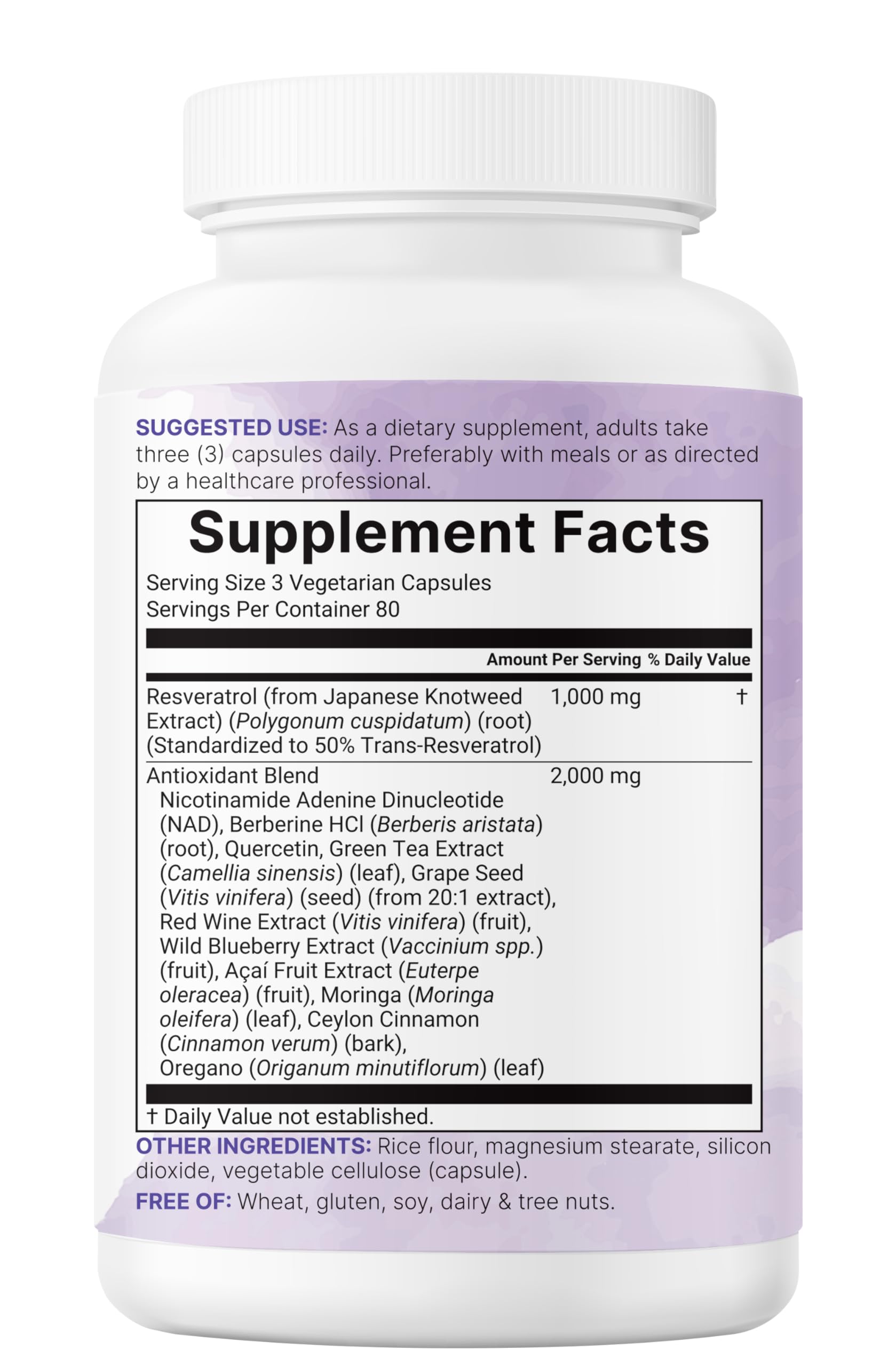 Micro Ingredients Resveratrol NAD Complex - utilisation quotidienne en capsules végétariennes.