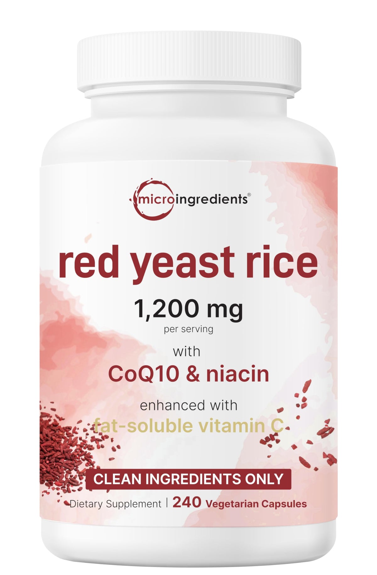 Riz rouge Micro Ingredients en bouteille avec étiquette, soutien potentiel au cœur.