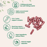 CoQ10 et riz rouge visibles dans les capsules Micro Ingredients.