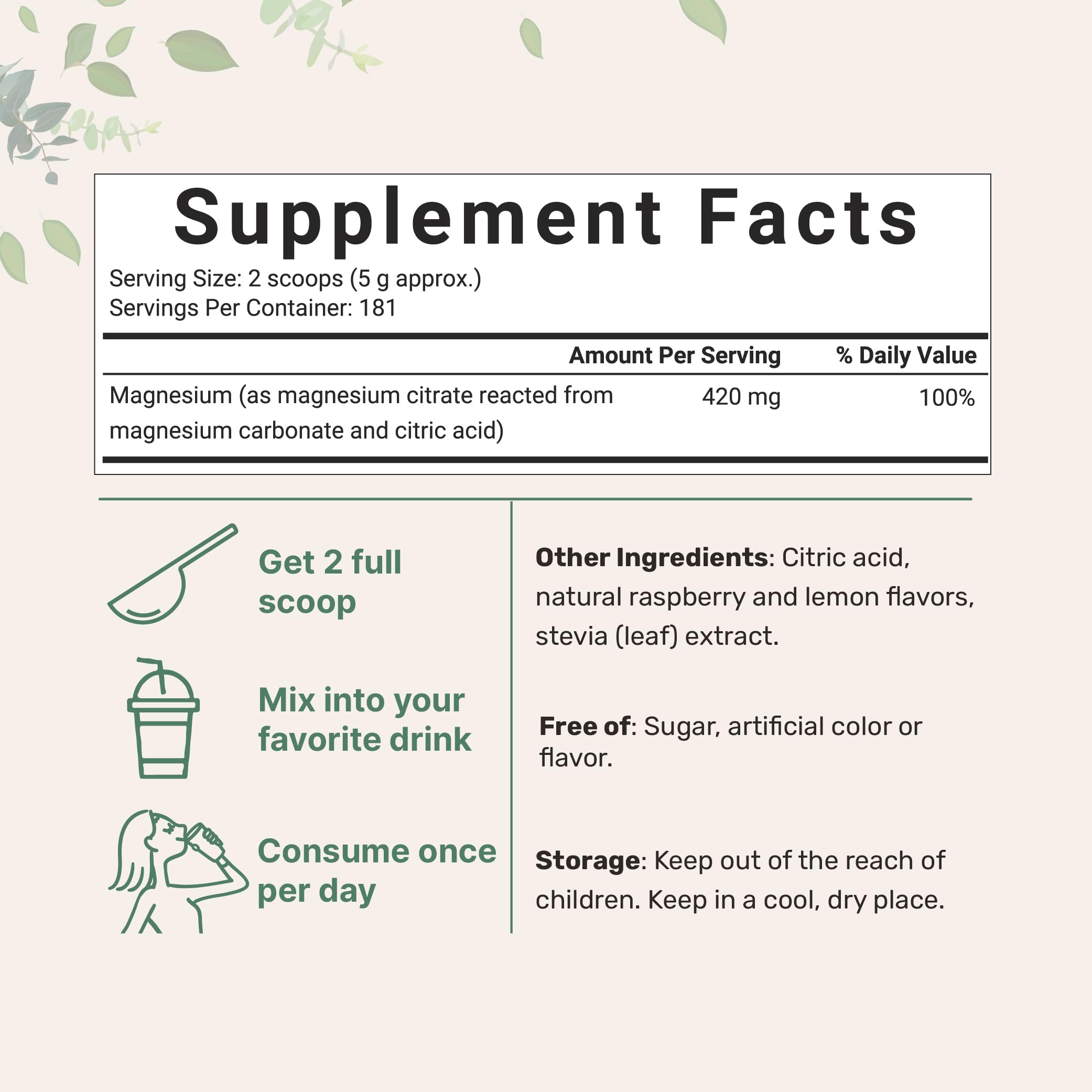 Sachet Micro Ingredients magnésium citrate, emballage pratique pour dosage quotidien.