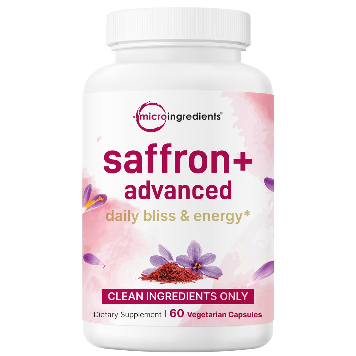 Micro Ingredients Saffron+ dans une bouteille, facile à intégrer à votre routine quotidienne.