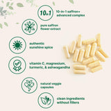 Étiquette Micro Ingredients Saffron+ indiquant ingrédients et origine naturelle.