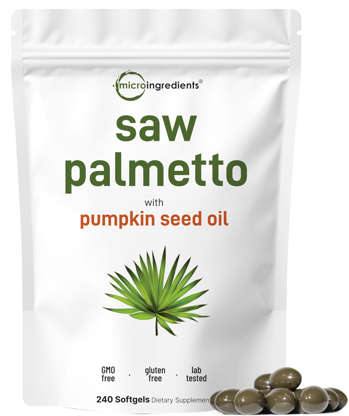 Bouteille Micro Ingredients Saw Palmetto avec huile de graines de citrouille, usage quotidien