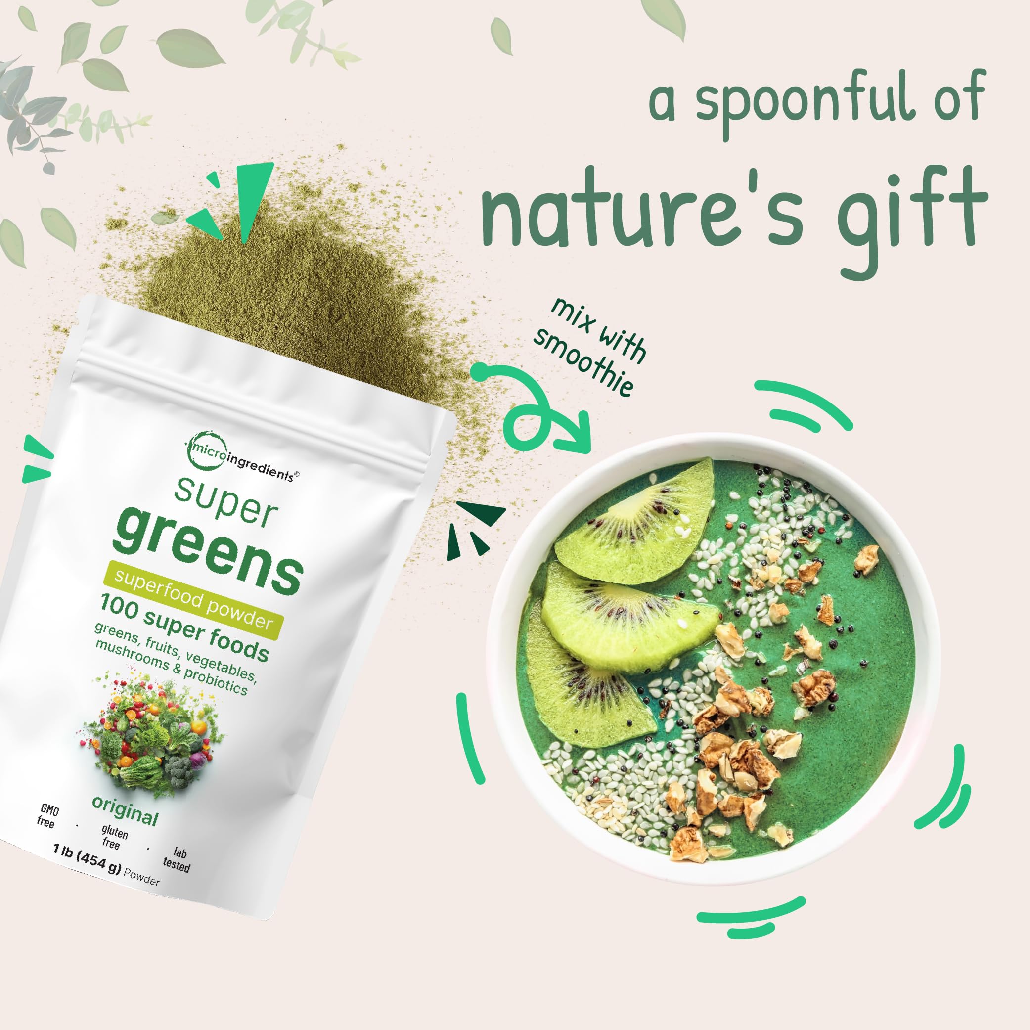 Micro Ingredients Super Greens 100 superfoods – mélange végétal riche et équilibré.