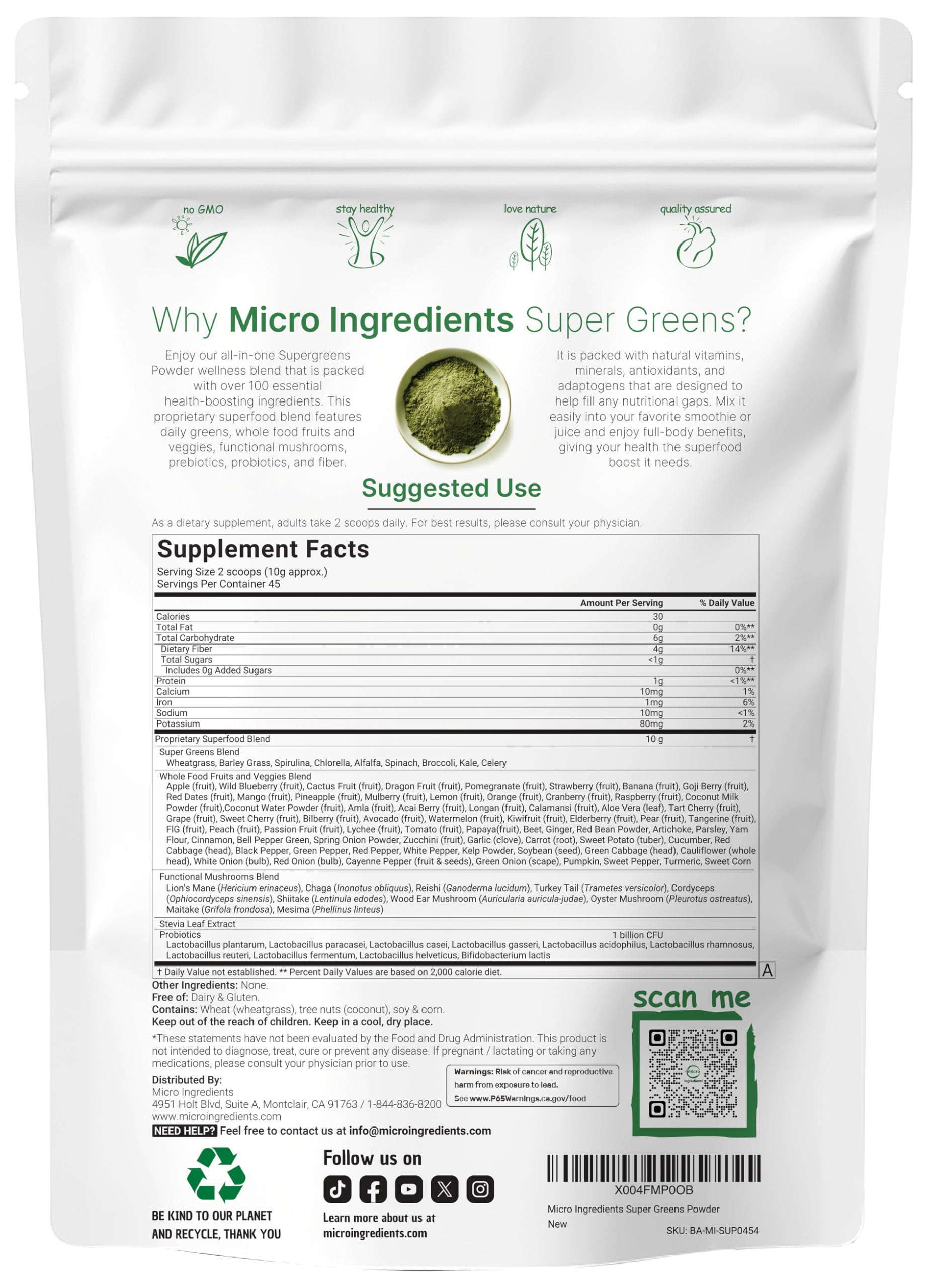 Micro Ingredients Super Greens scoop – dosage précis pour des résultats constants.