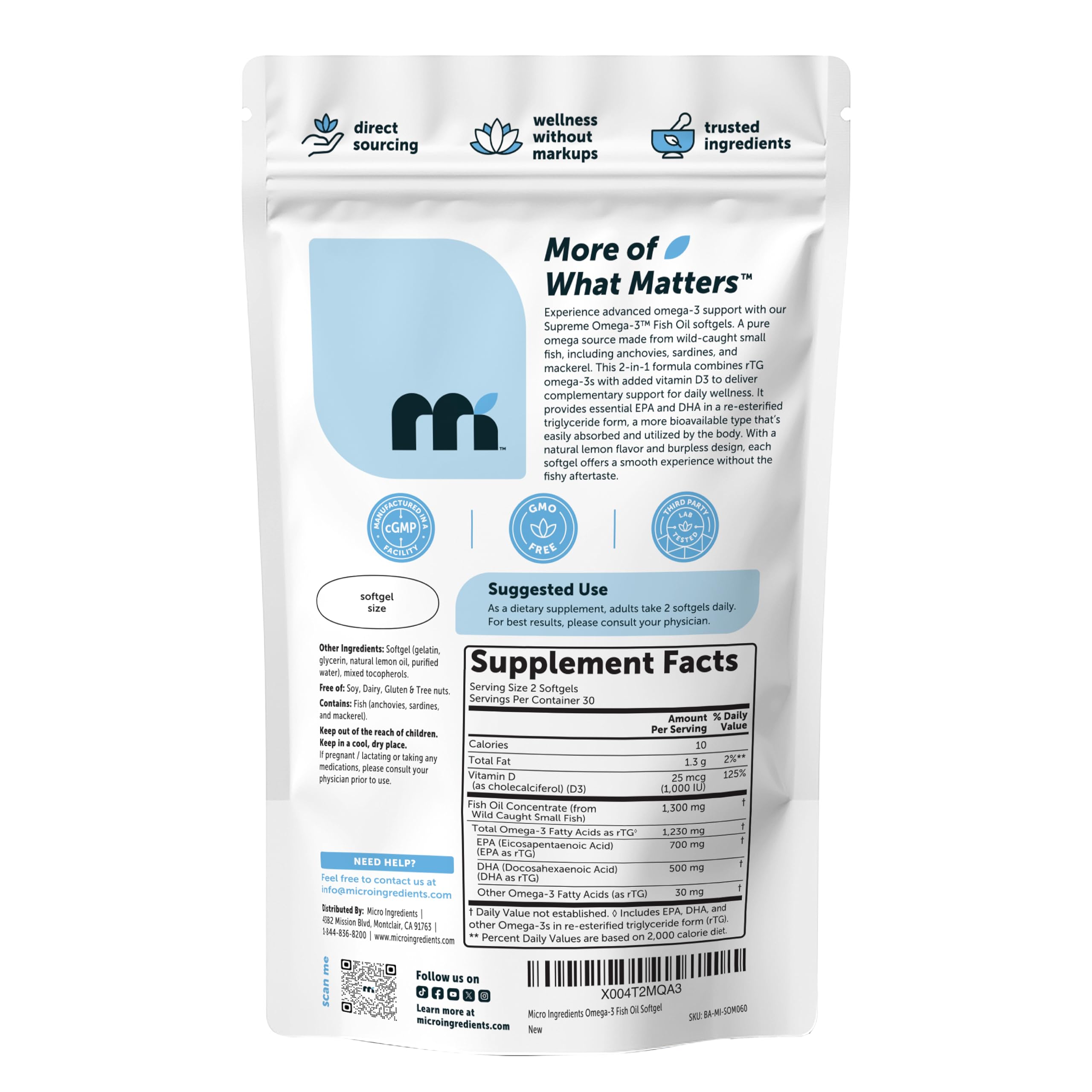 Micro Ingredients supplement bottle beside ruler showing size and count transparency