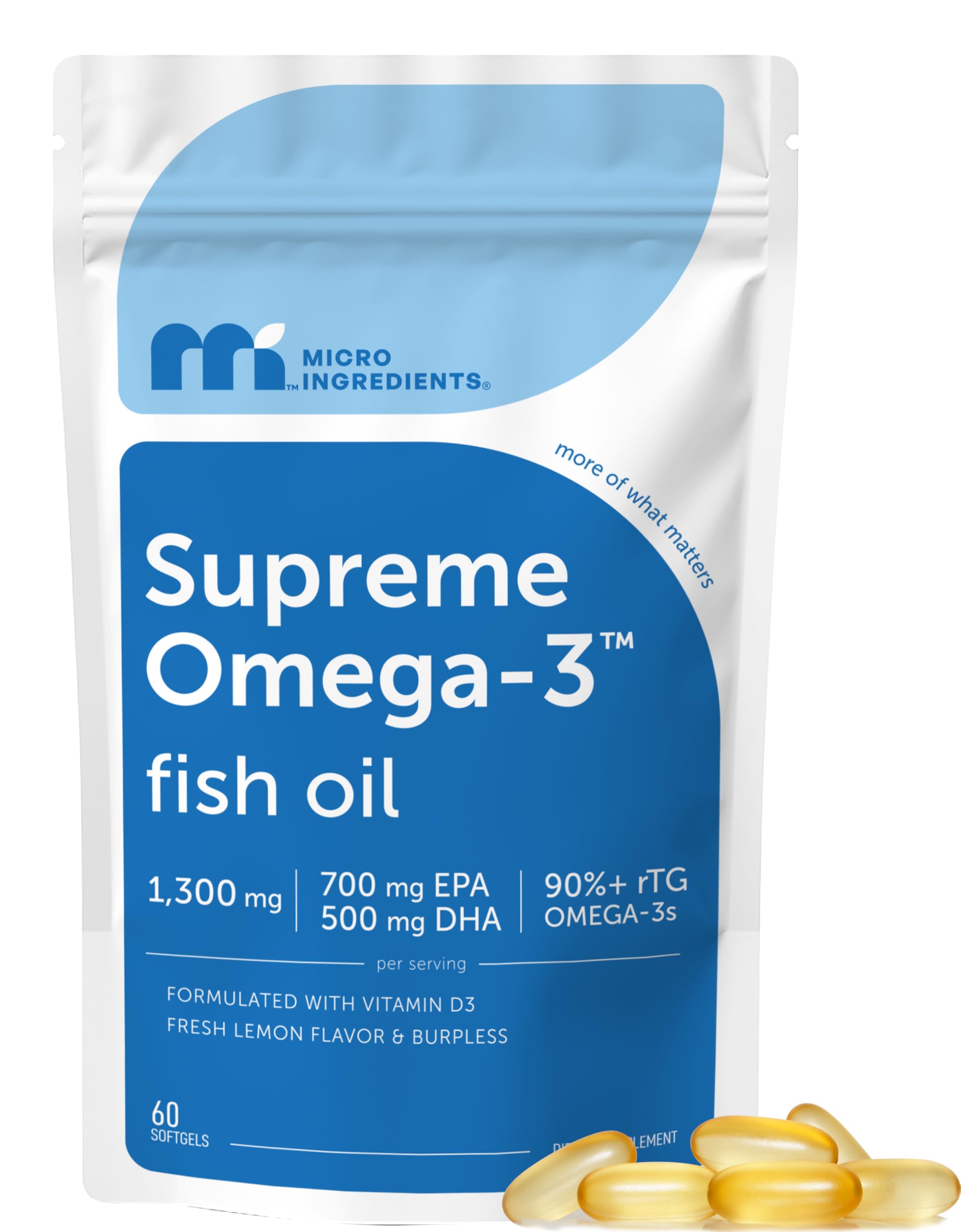 Micro Ingredients Supreme Omega-3: bouteille de 60 gélules pour le cœur et le cerveau.